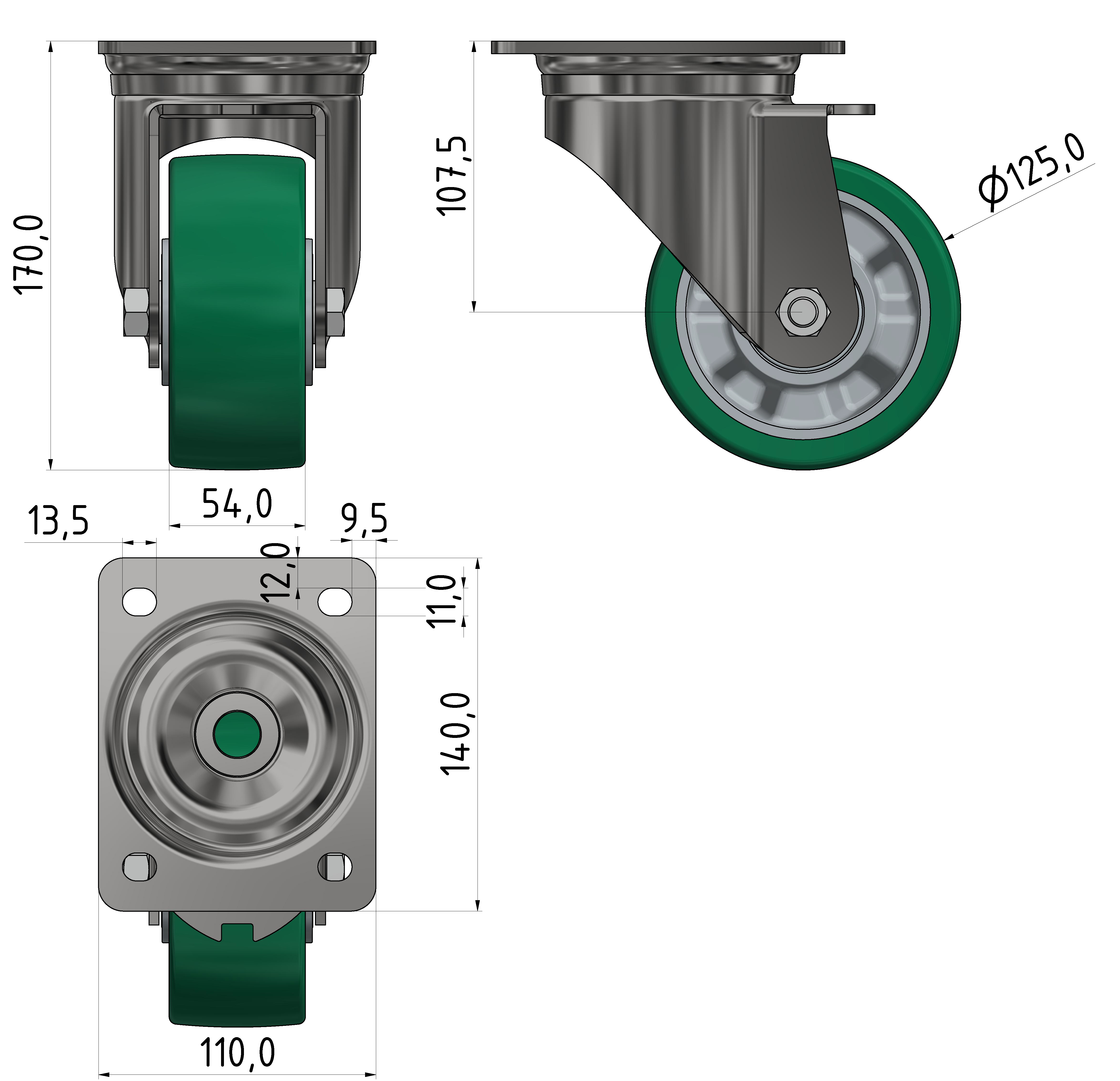 Castor D125 swivel , heavy-duty-8