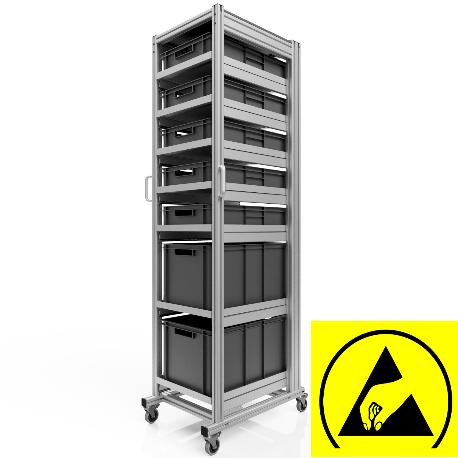 ESD Systemwagen mit  Eurobehälter 60x40 H 200 cm