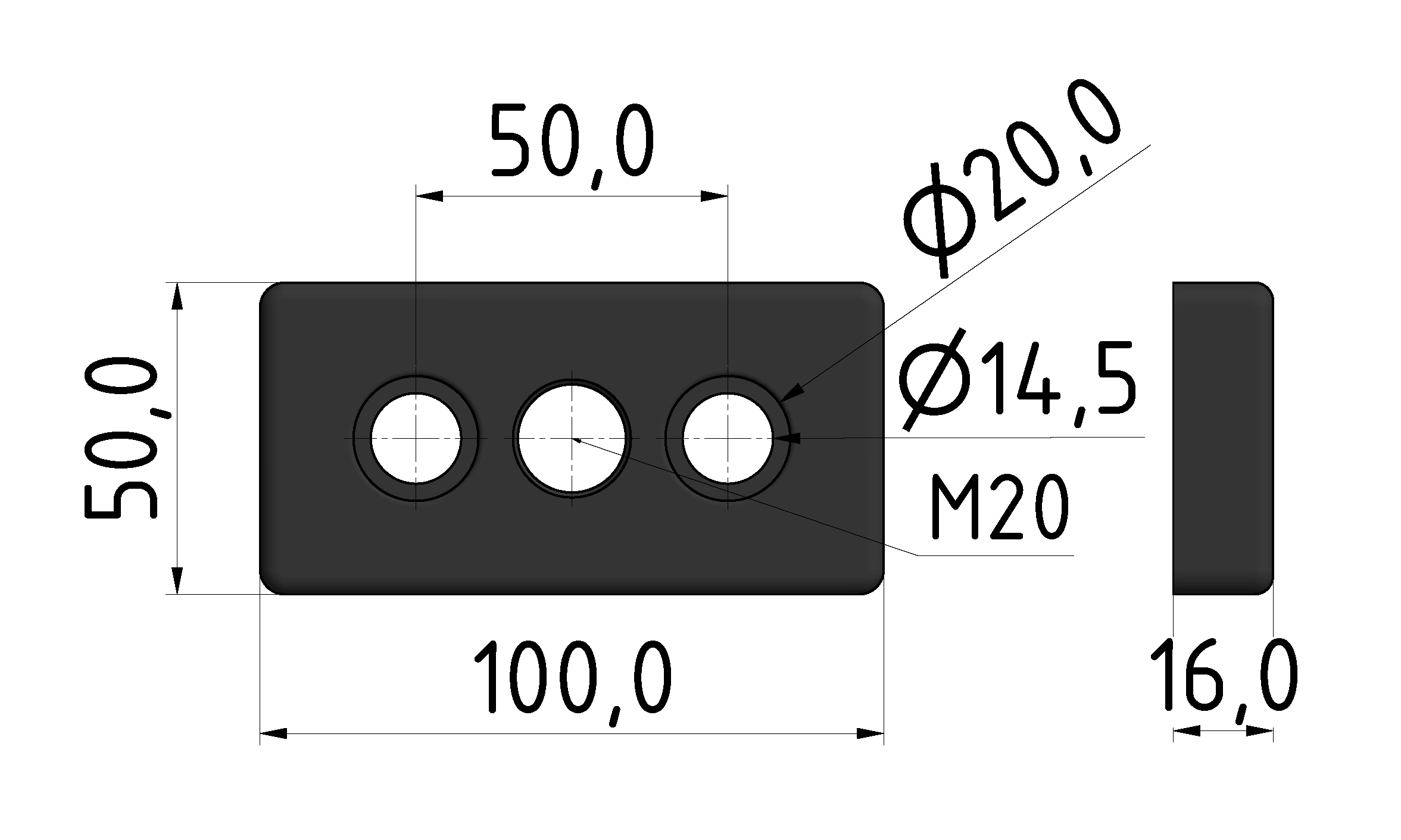 Fußplatte 50x100 M20 - 10