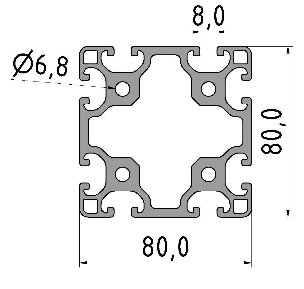 Profil 8 80x80 leicht, natur