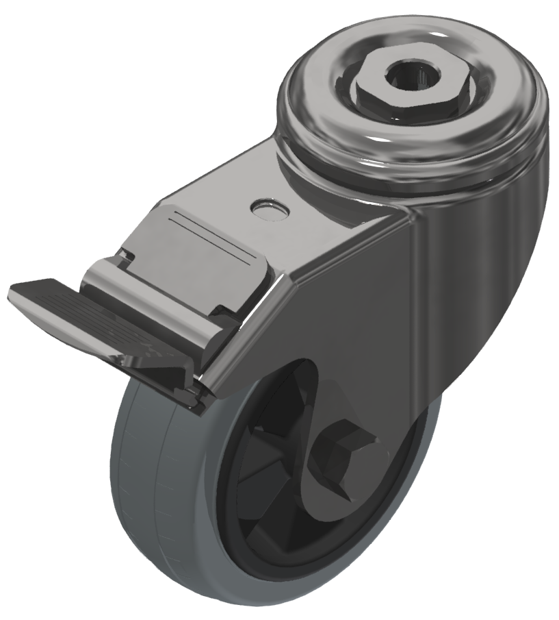 Castor D80 swivel with double-brake, bright zinc-plated