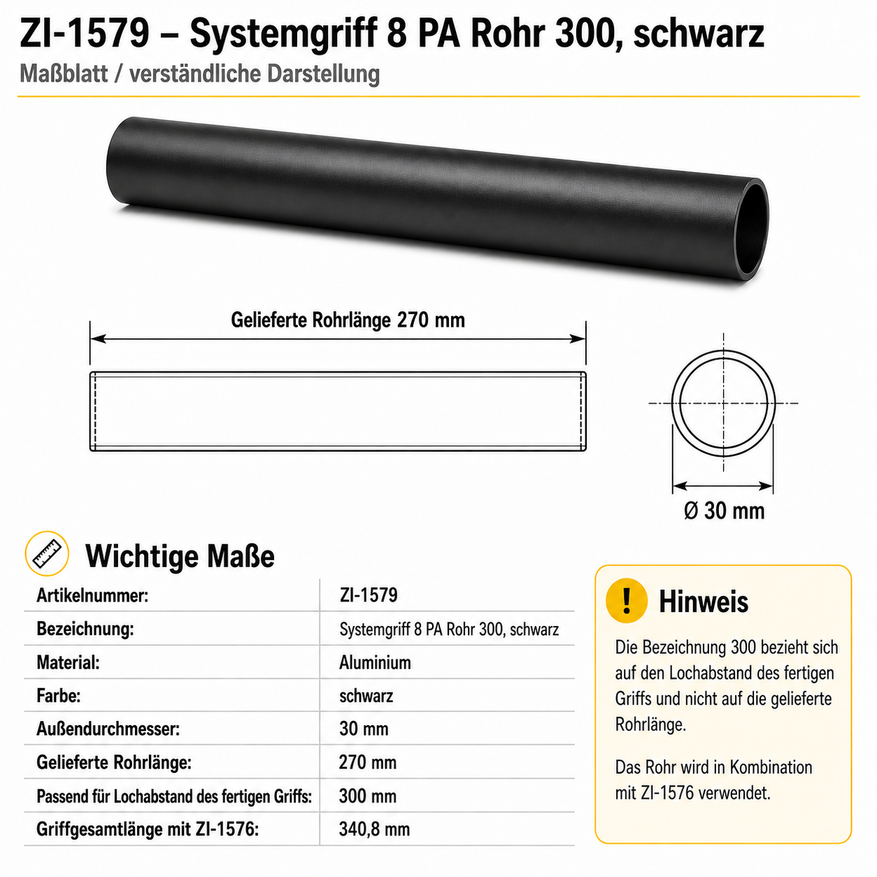 Profil uchwytu 8 PA AL. 300, kolor czarny