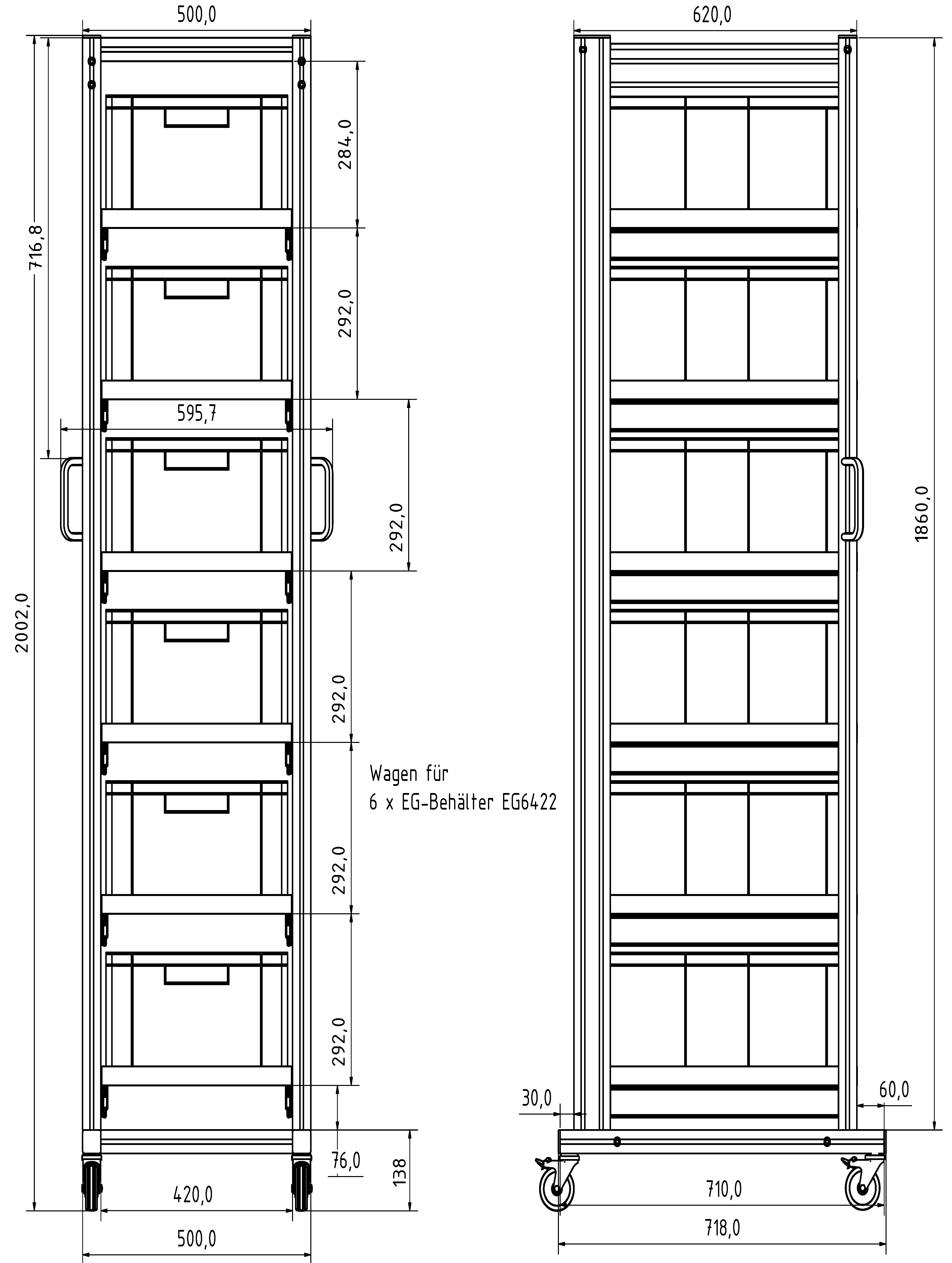 ESD Systemwagen mit  Eurobehälter 60x40 H 200 cm