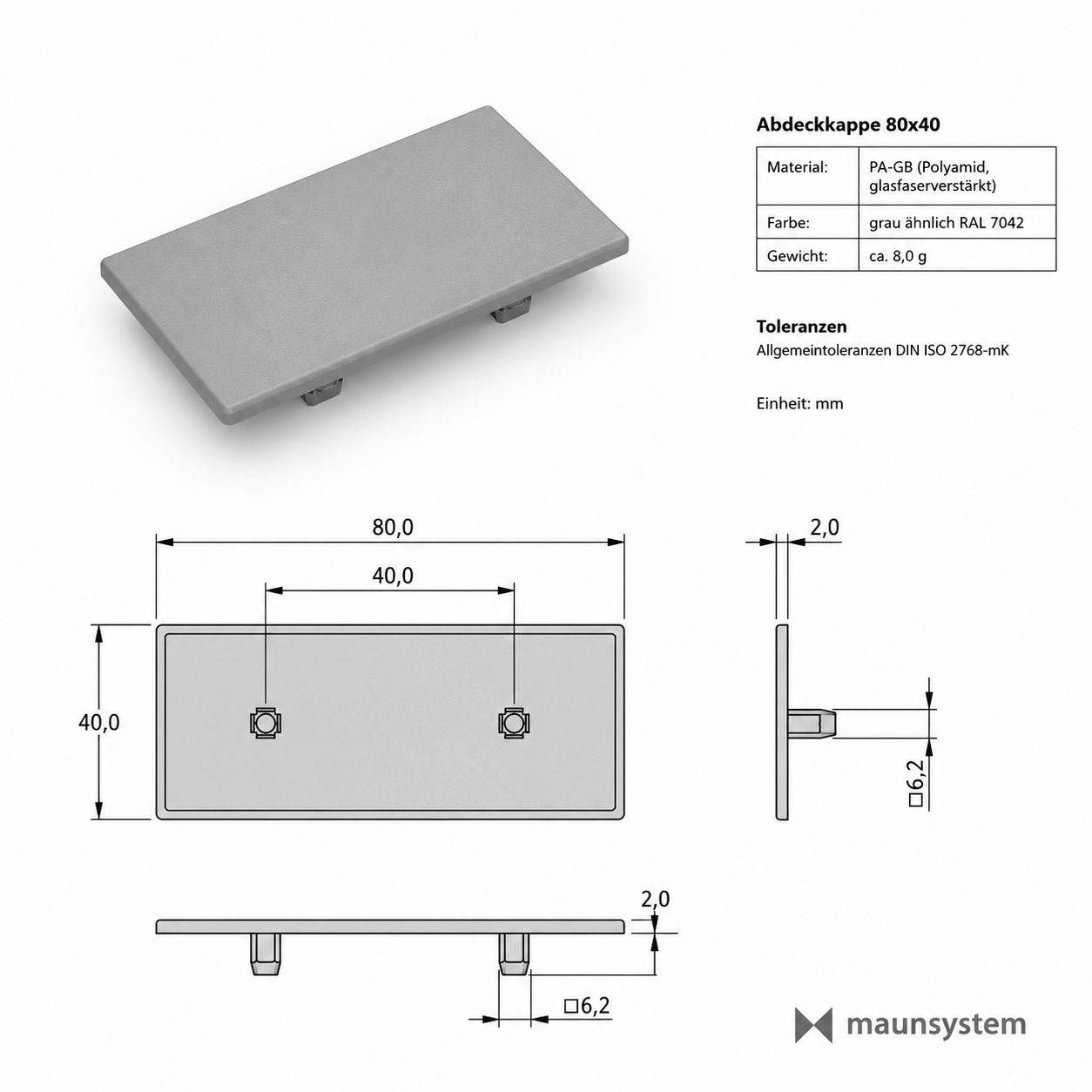 Abdeckkappe X 8 80x40, grau