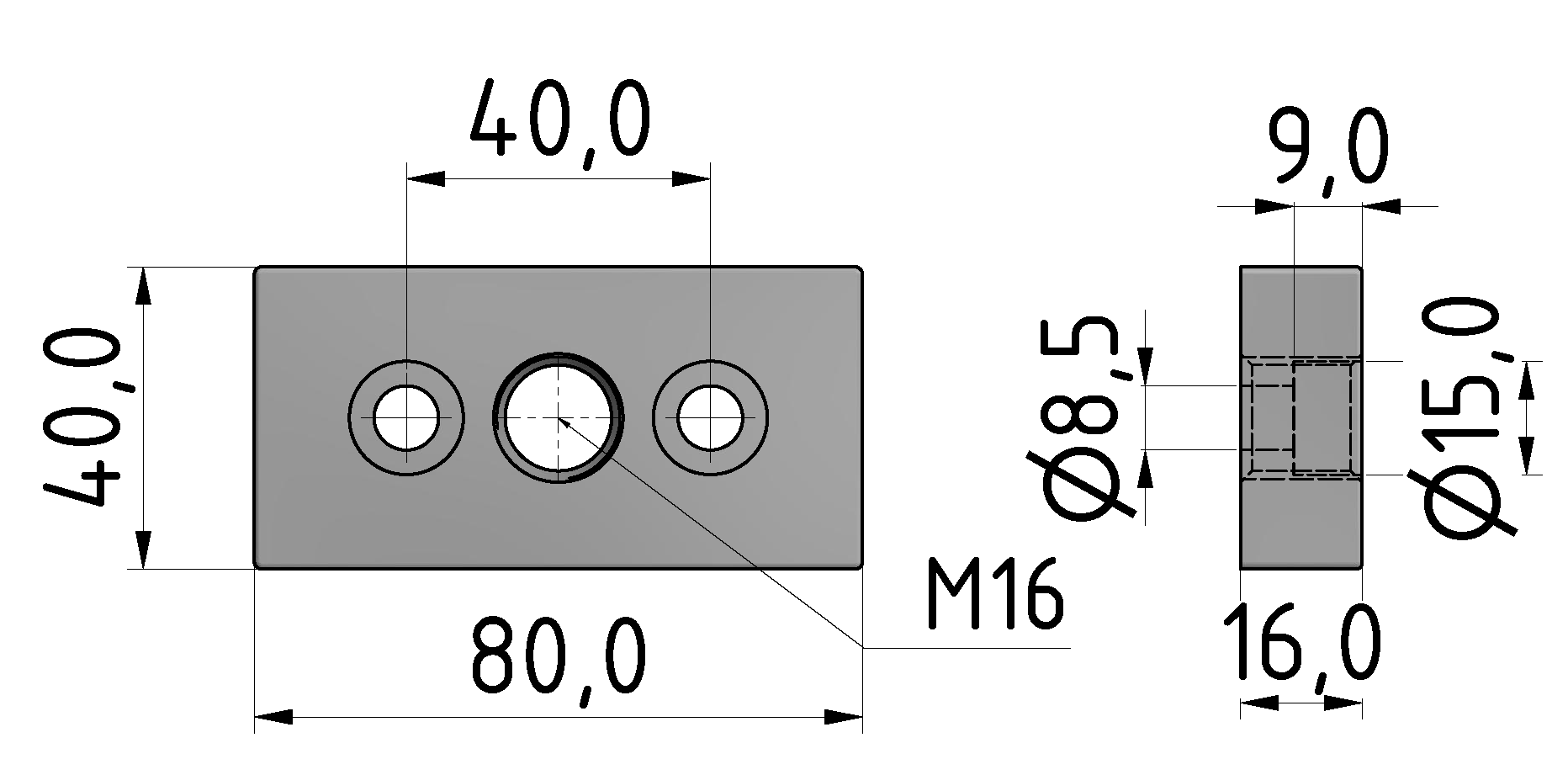 Fußplatte X 8 80x40, M16, weißaluminium