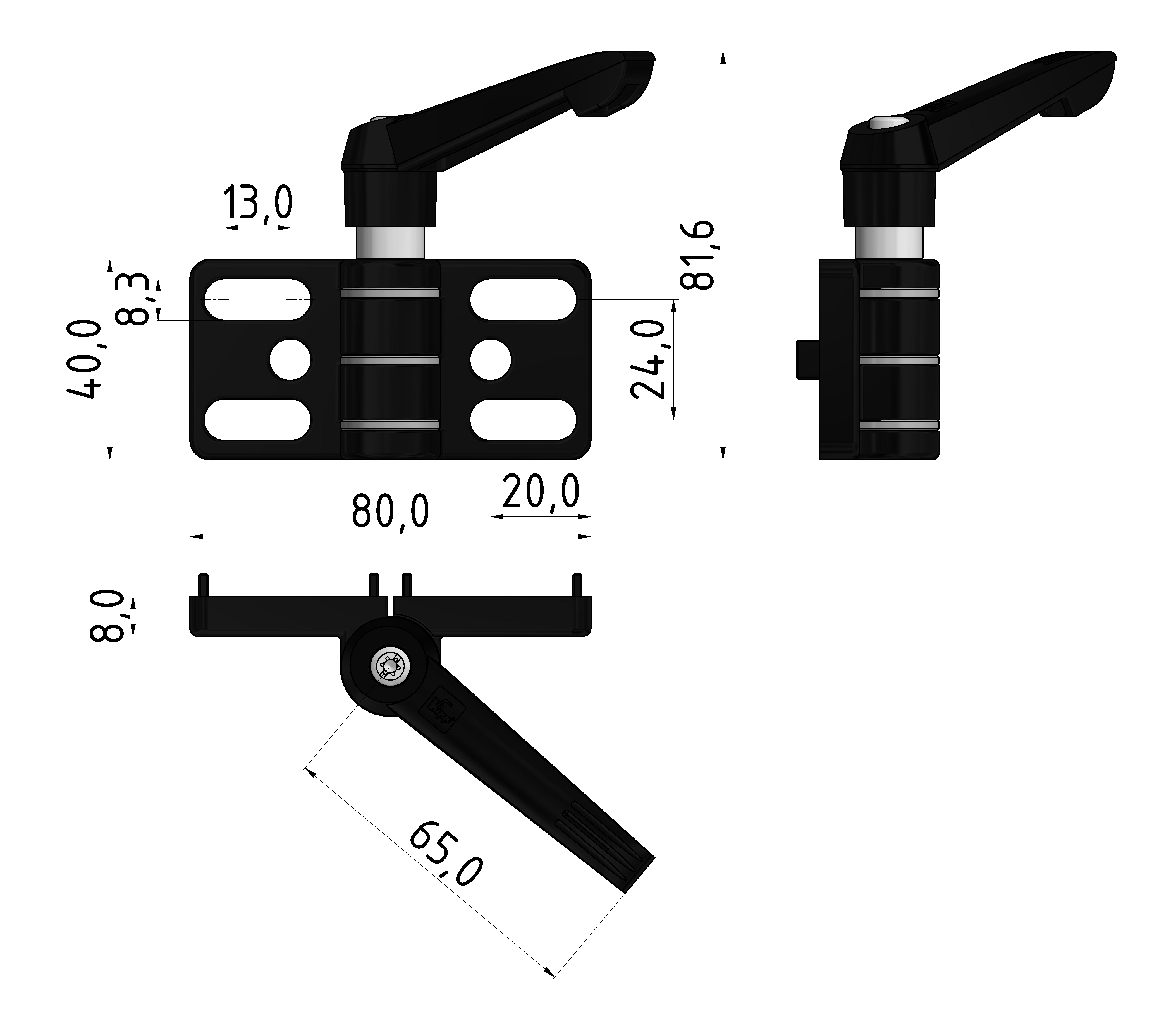 Hinge 8 40 Clamp Lever Zn, black
