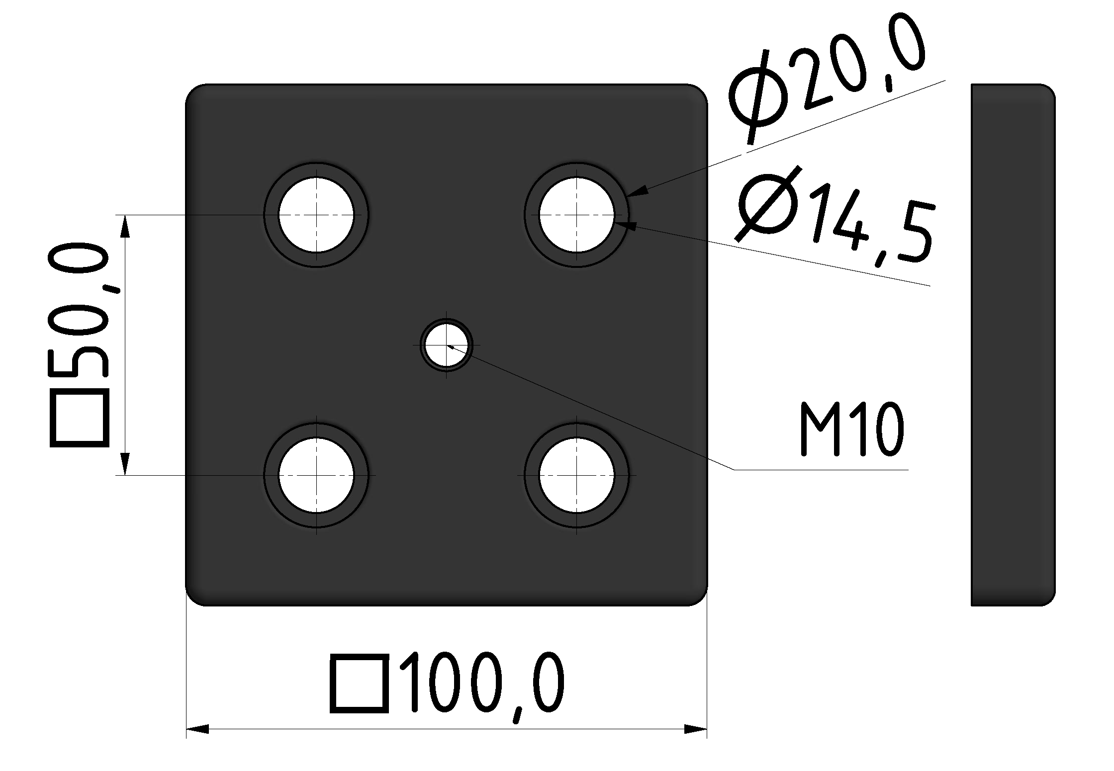 Fußplatte 100x100 M10 - 10