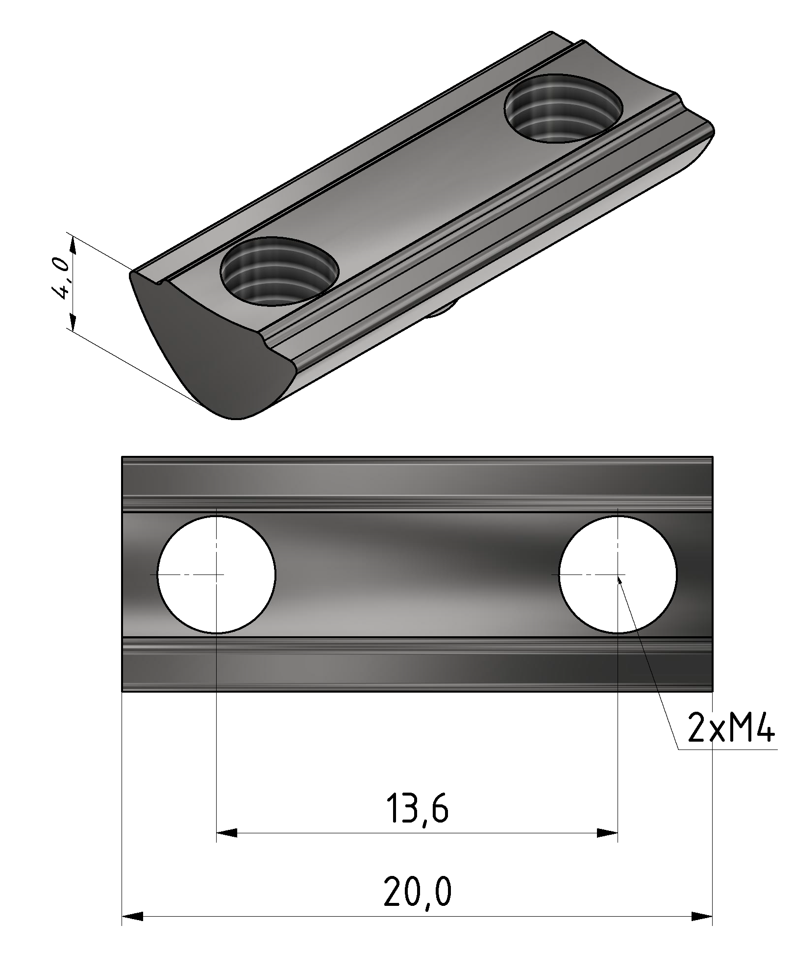 T-Slot Nut 6 St 2xM5-28, bright zinc-plated