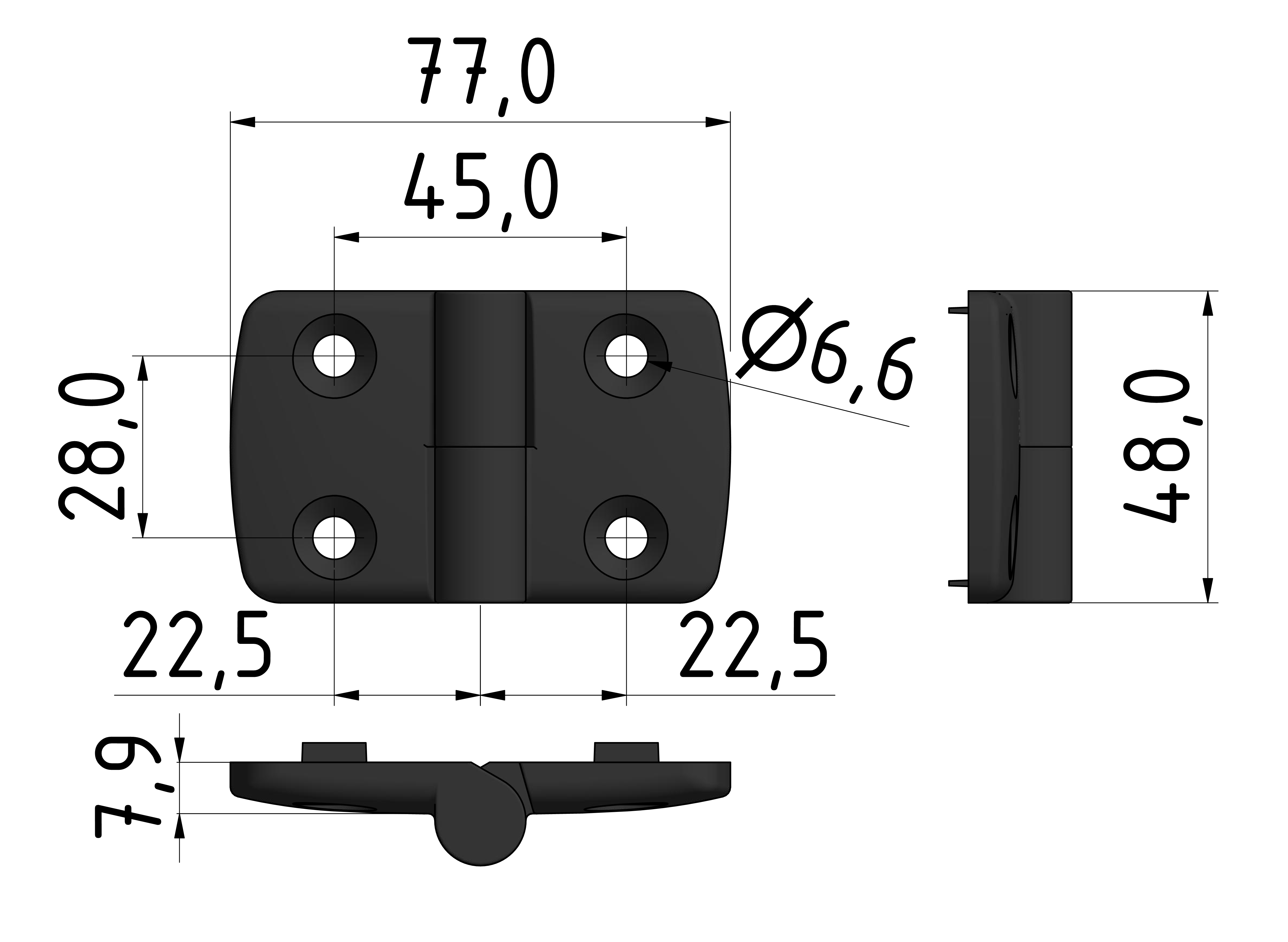 Kombischarnier rechts 40x40 PA, schwarz -10