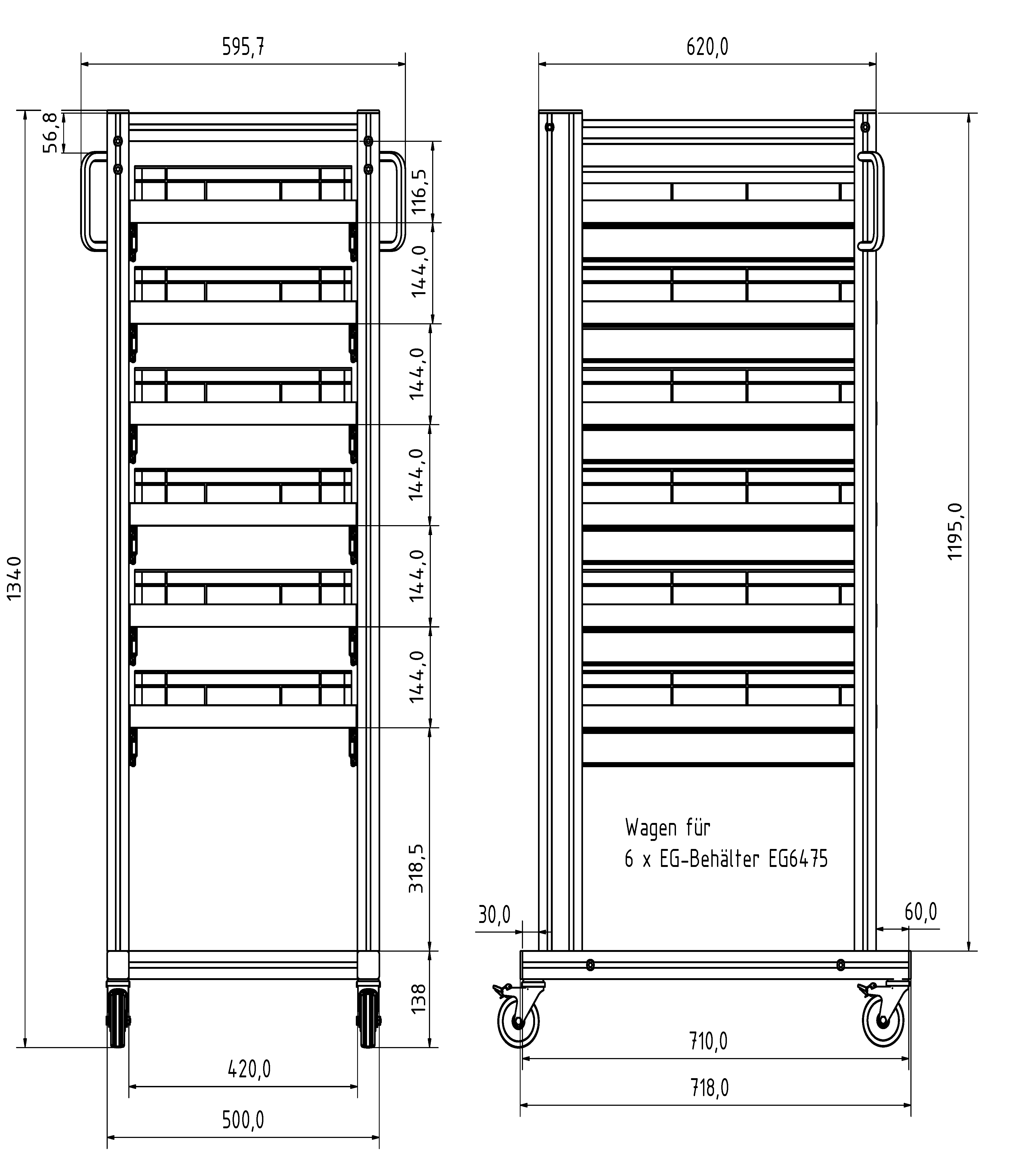 Systemwagen mit Eurobehälter 60x40 H 134 cm