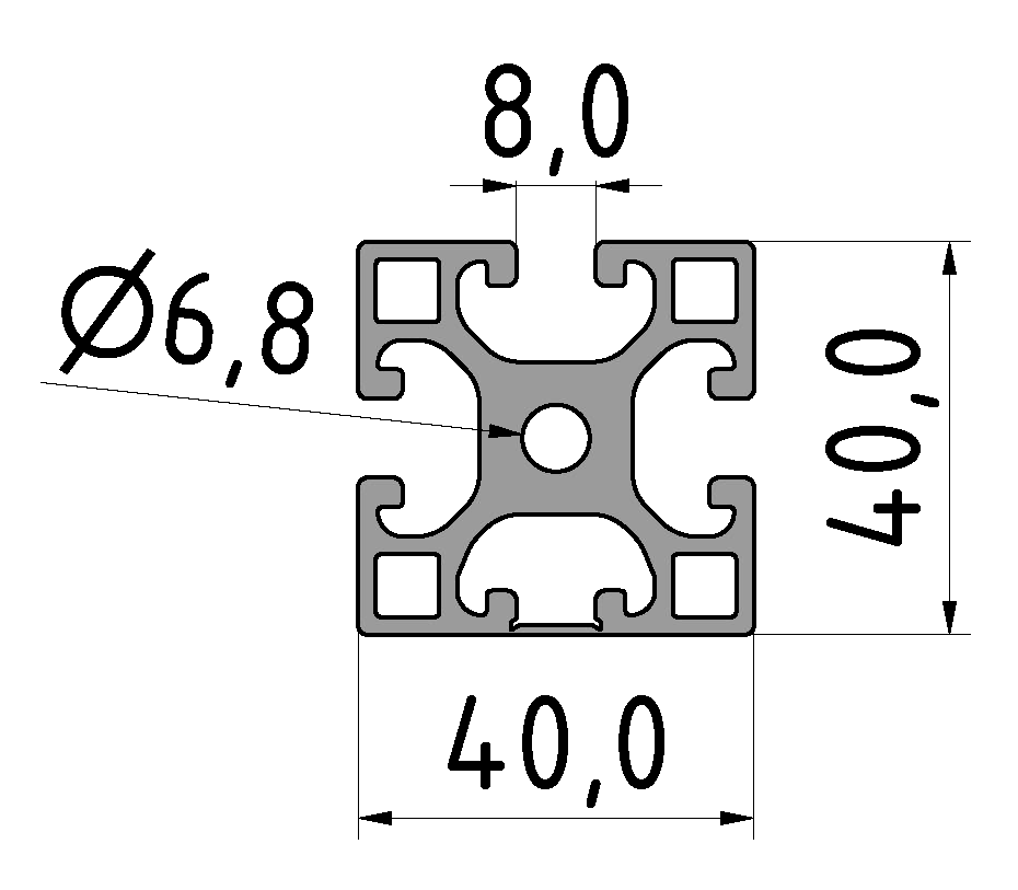 Profil X 8 40x40 1NO leicht, natur  Profil X 8 40x40 1NO leicht, natur