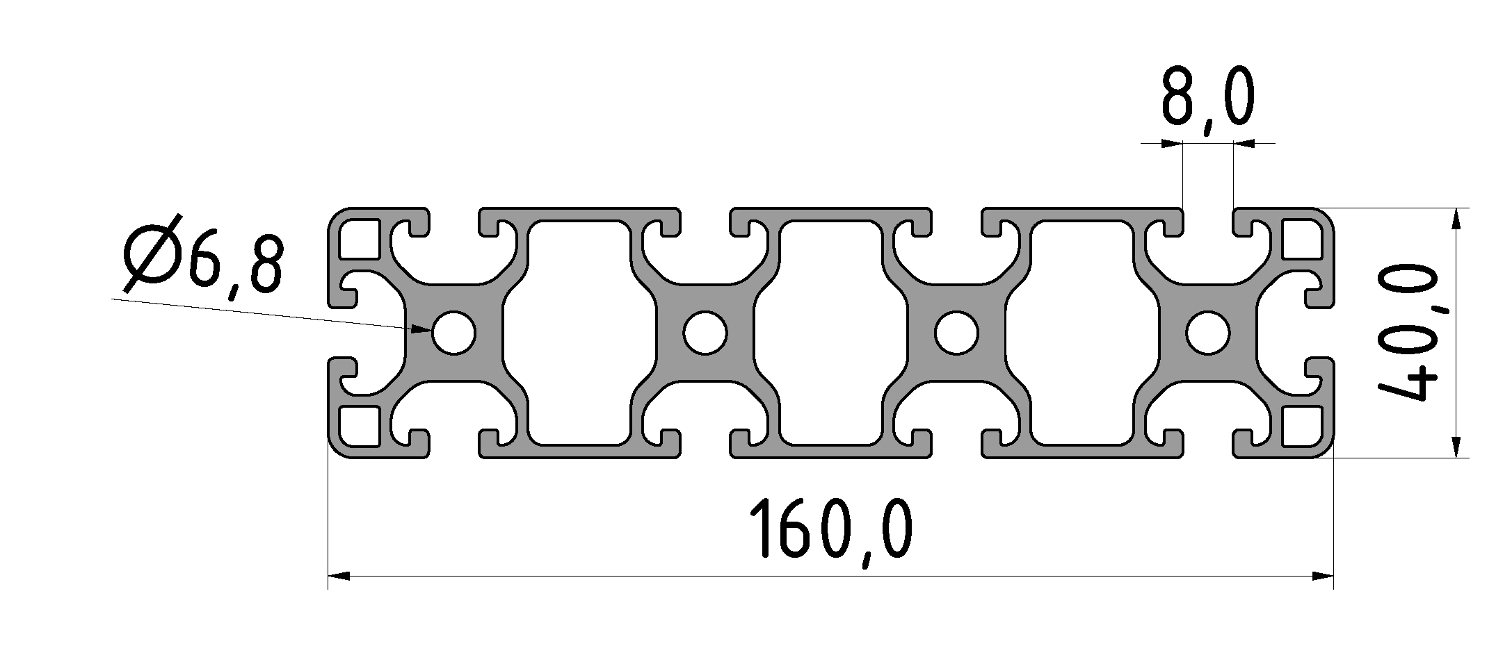 Profil 8 160x40 leicht, natur Profil 8 160x40 leicht, natur