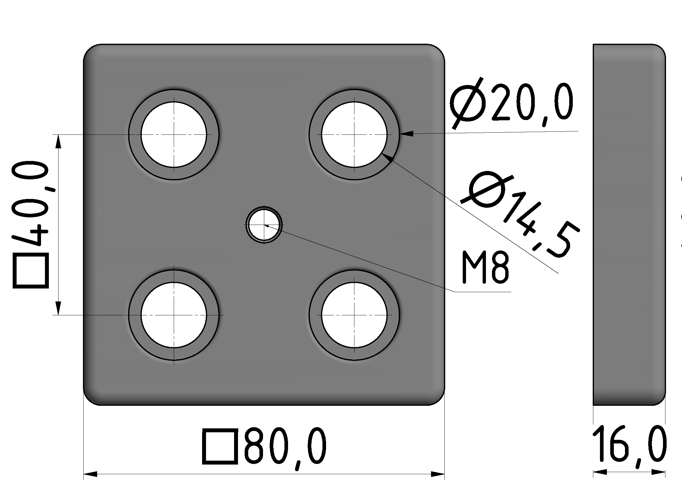 Fußplatte 80x80 M8, natur-10