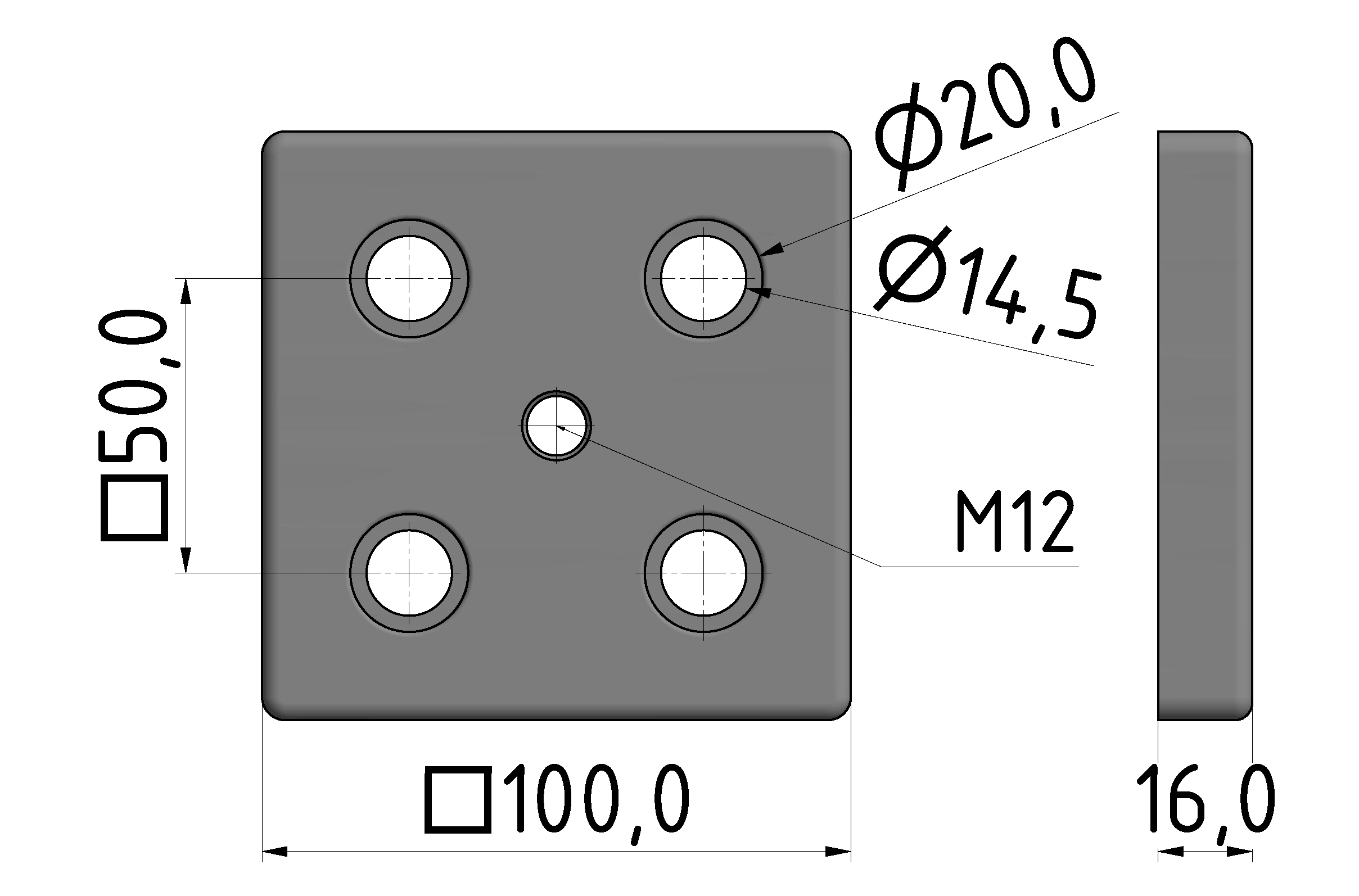 Fußplatte 100x100 M12 - 10