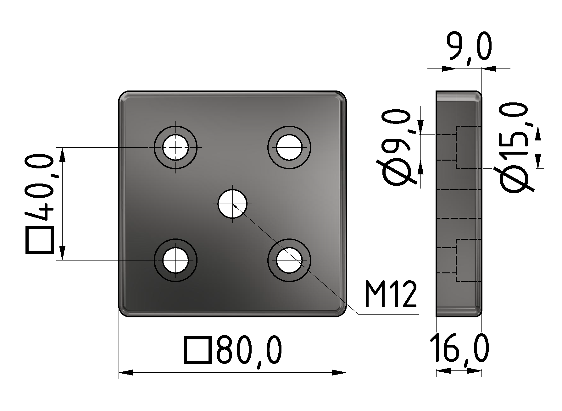 Fußplatte 8 80x80, M12, verzinkt