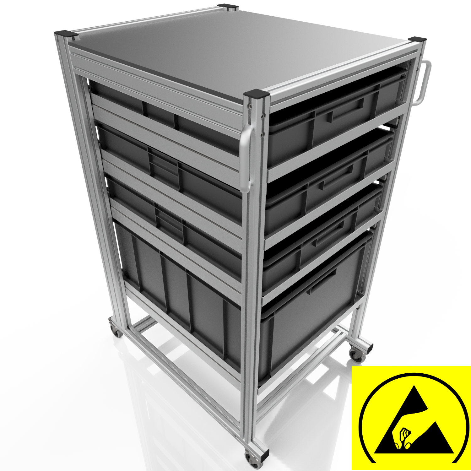 ESD system trolley for Euro containers 80x60 H 134 cm