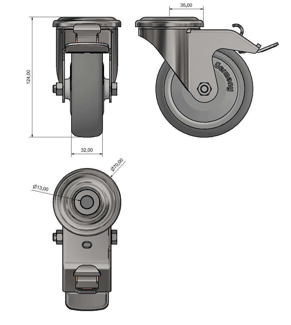 Lenkrolle D100 Doppelfeststeller schwer