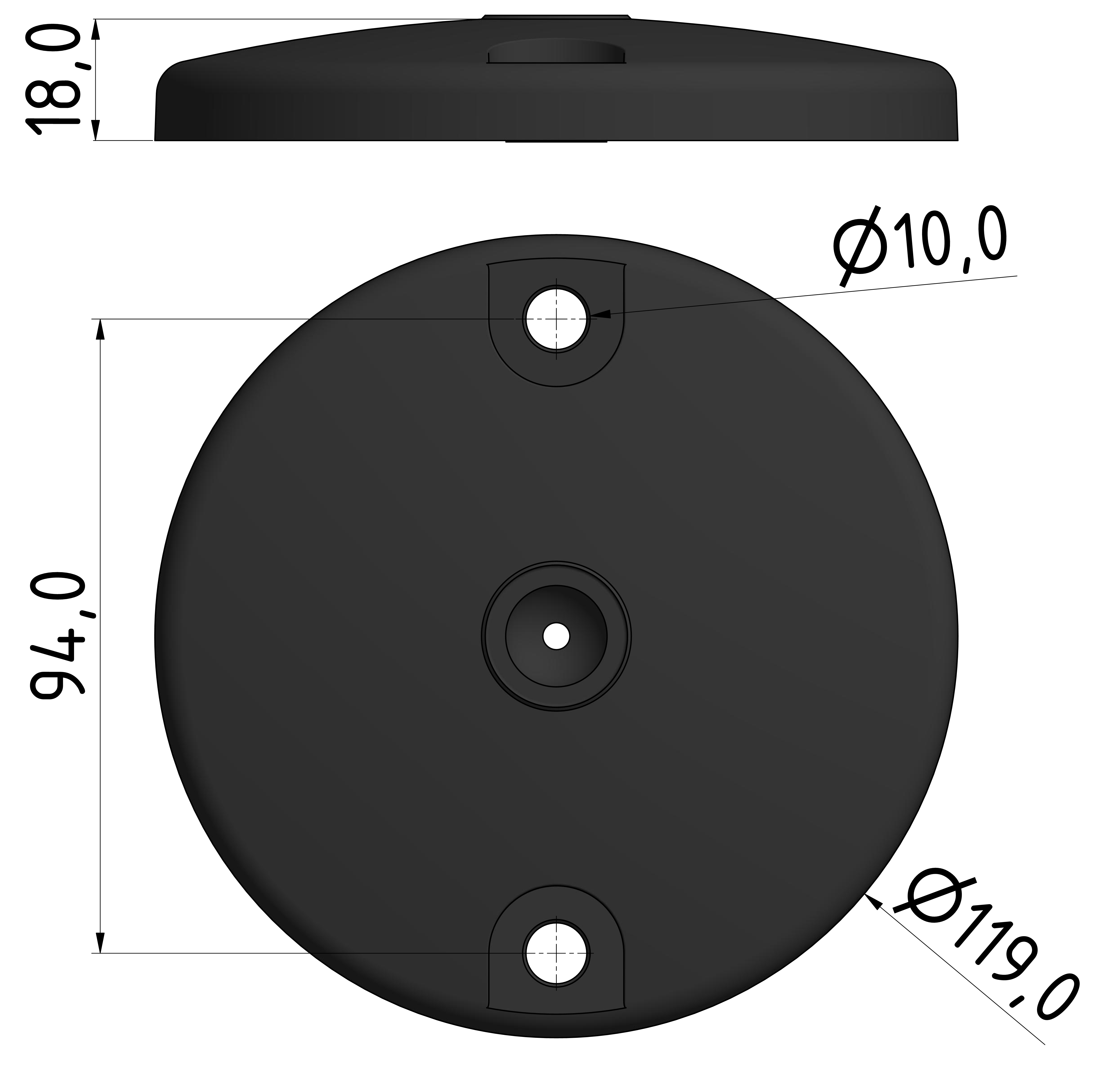 Teller A DÜ D120 ZN, schwarz