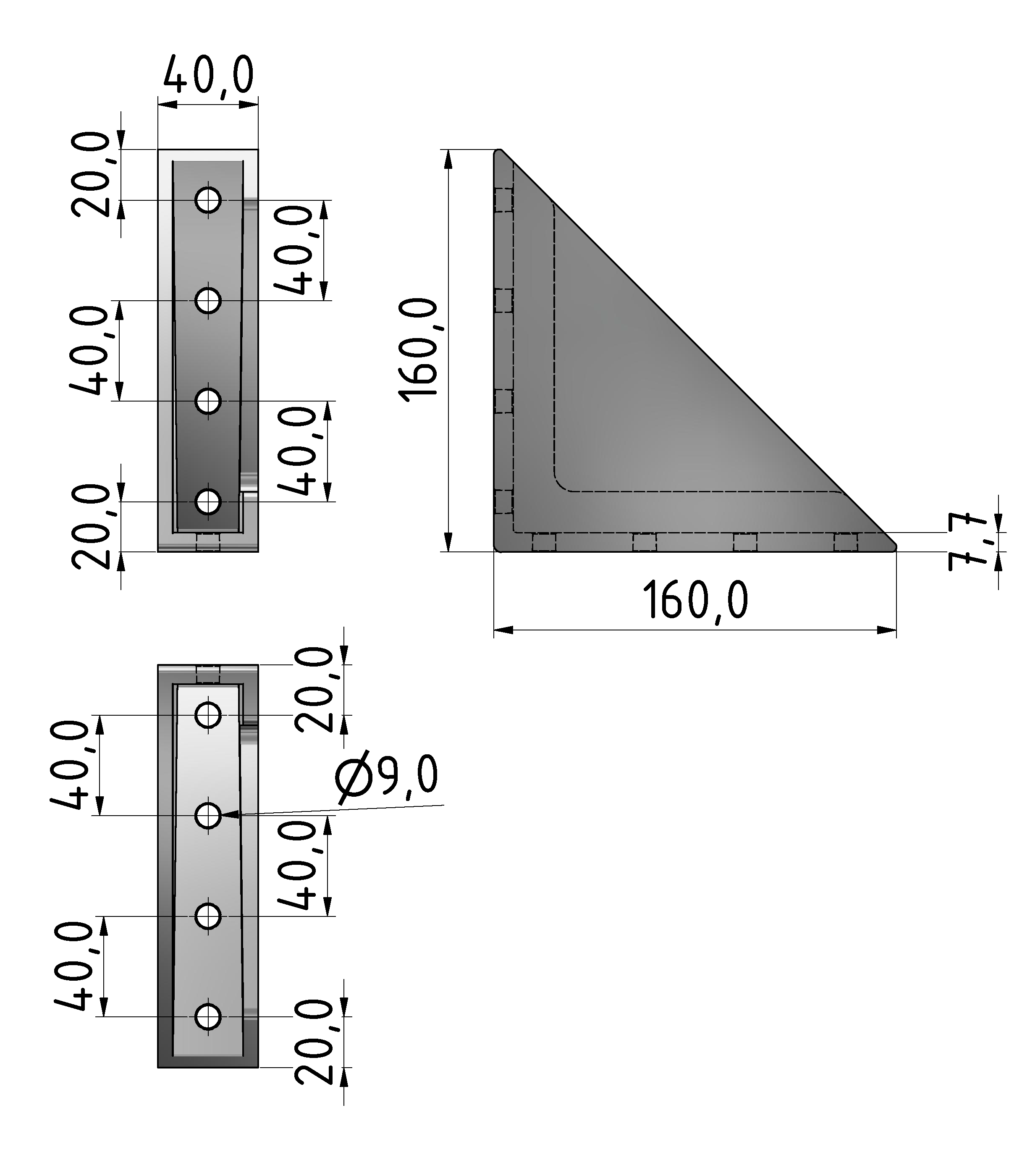 Angle Bracket 160x160-40 Al M8, white aluminium-8 Angle Bracket 160x160-40 Al M8, white aluminium-8