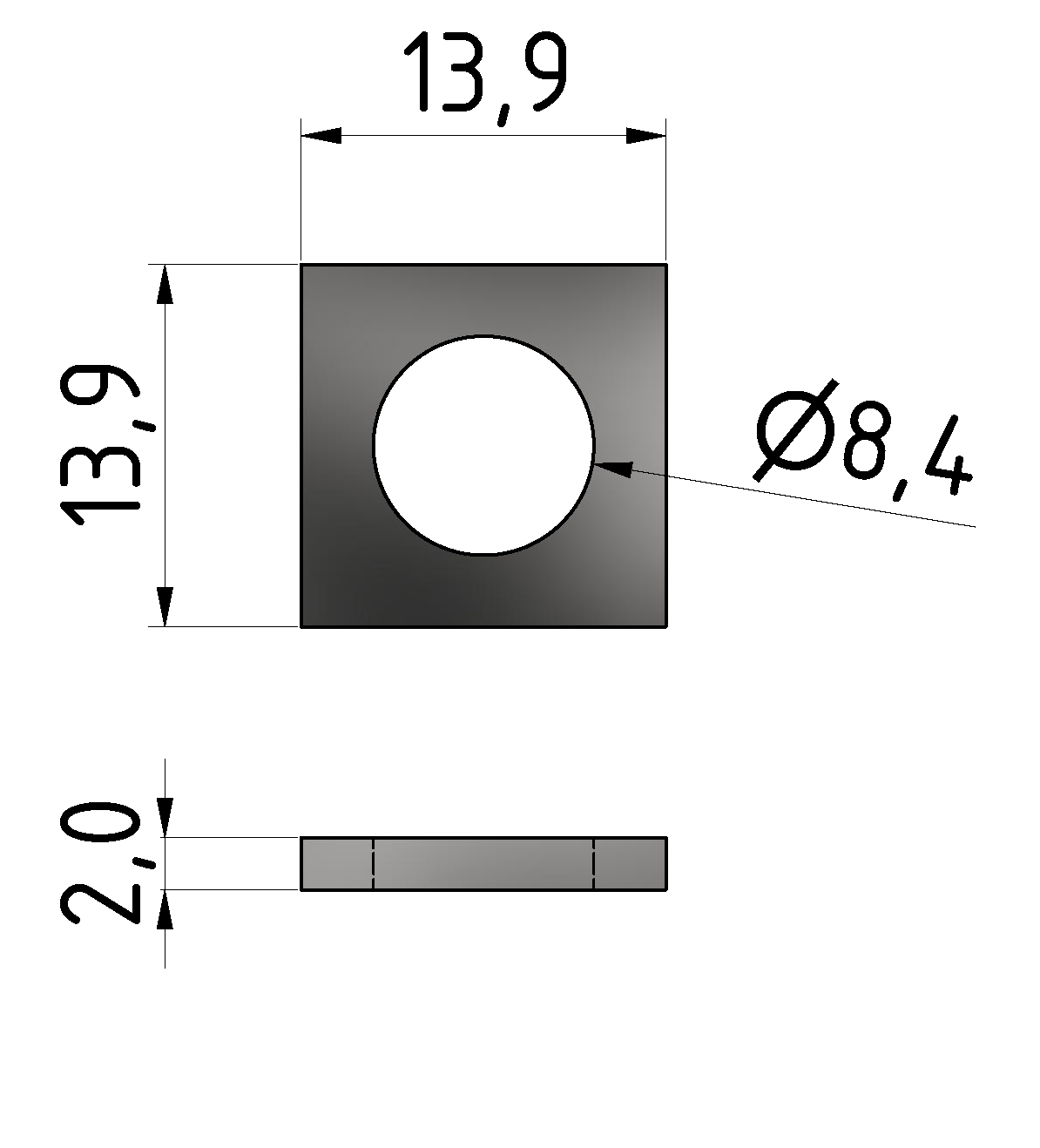 Scheibe 13,9x13,9x2, verzink