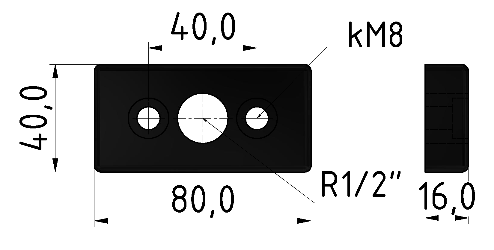 Pneumatic Connecting Plate 8 80x40 G1/2, black