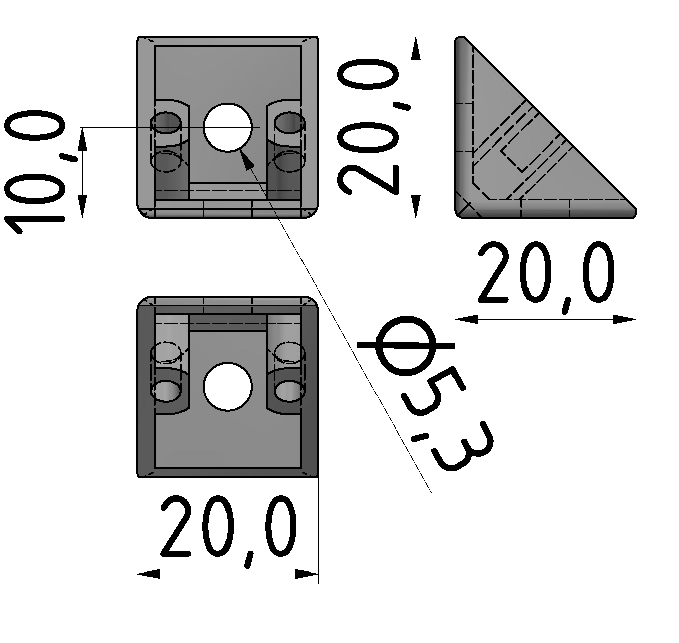 Winkel 5 20x20 Zn, weißaluminium