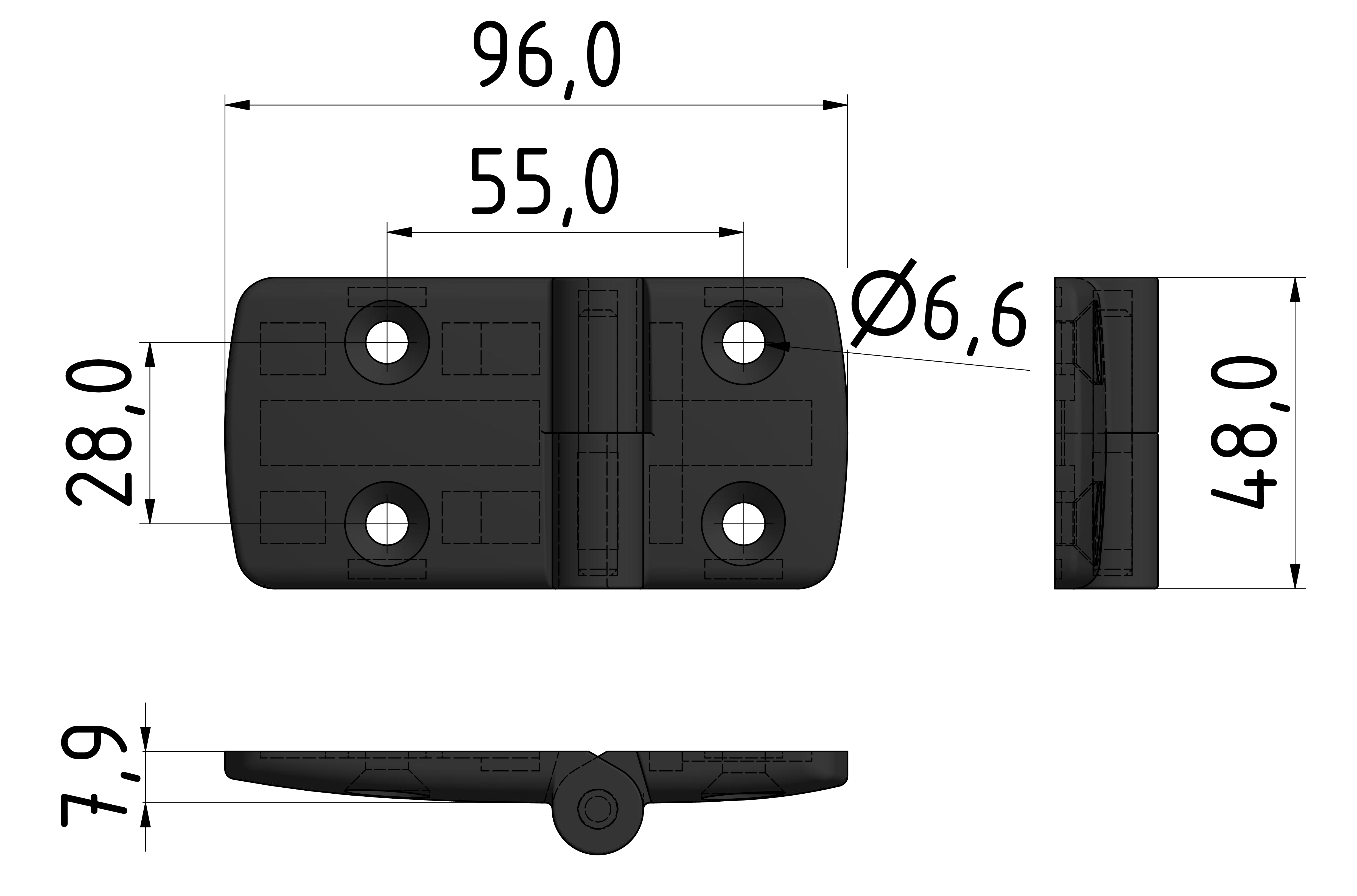 Kombischarnier rechts 40x60 PA, schwarz -10