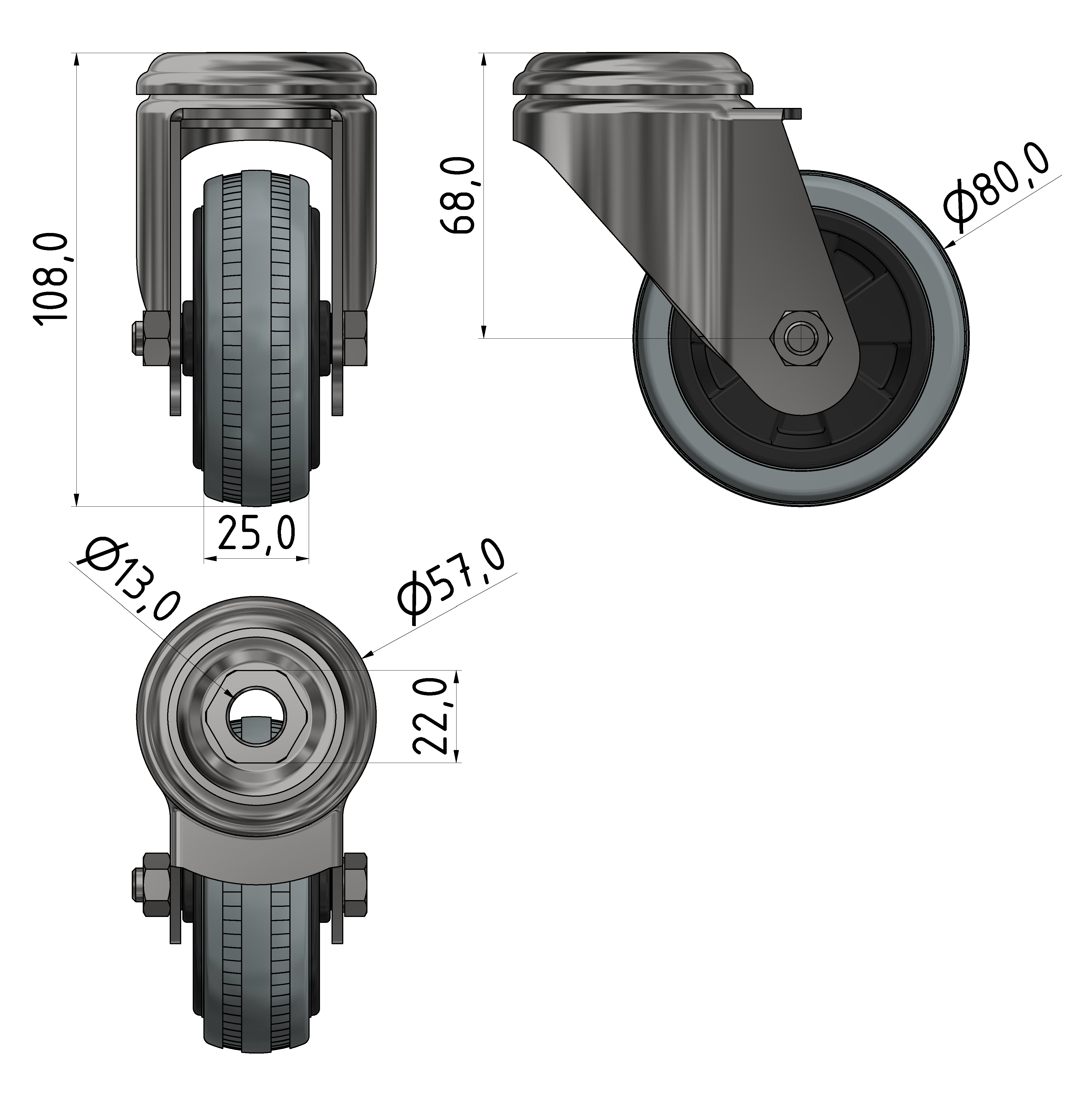 Lenkrolle D80 ESD, verzinkt