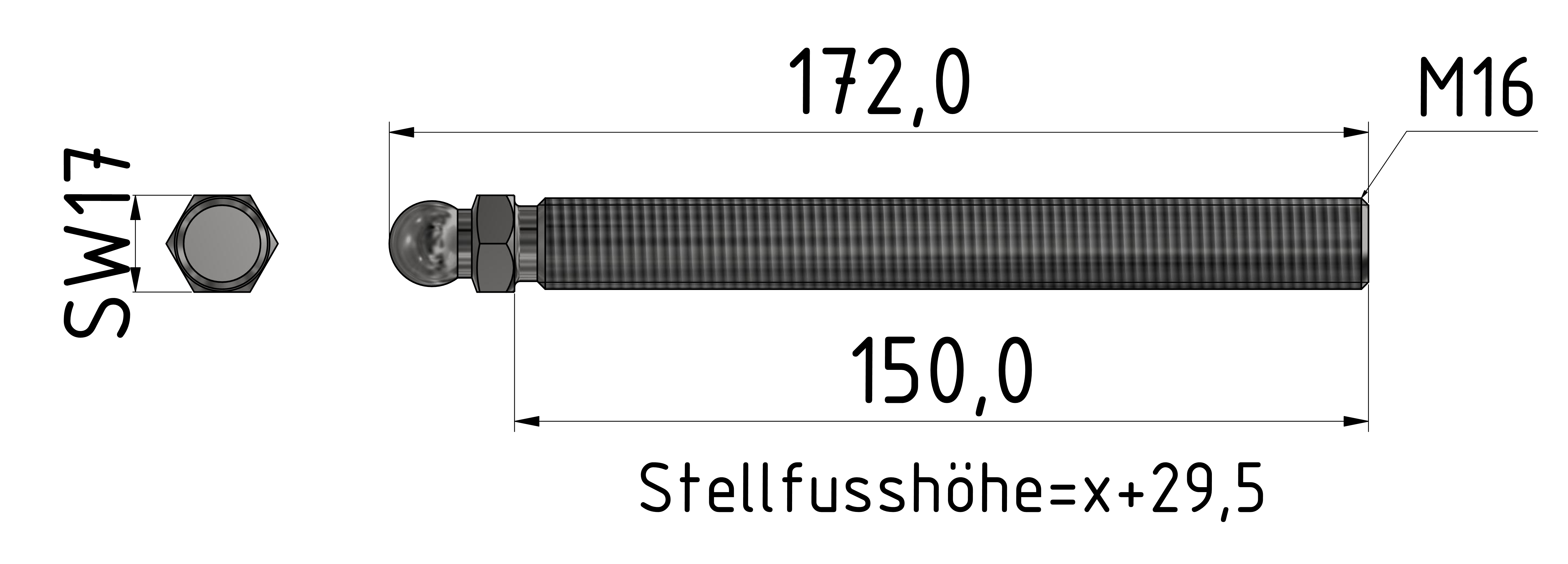 Gewindestange ST M16x150, verzinkt Gewindestange ST M16x150, verzinkt
