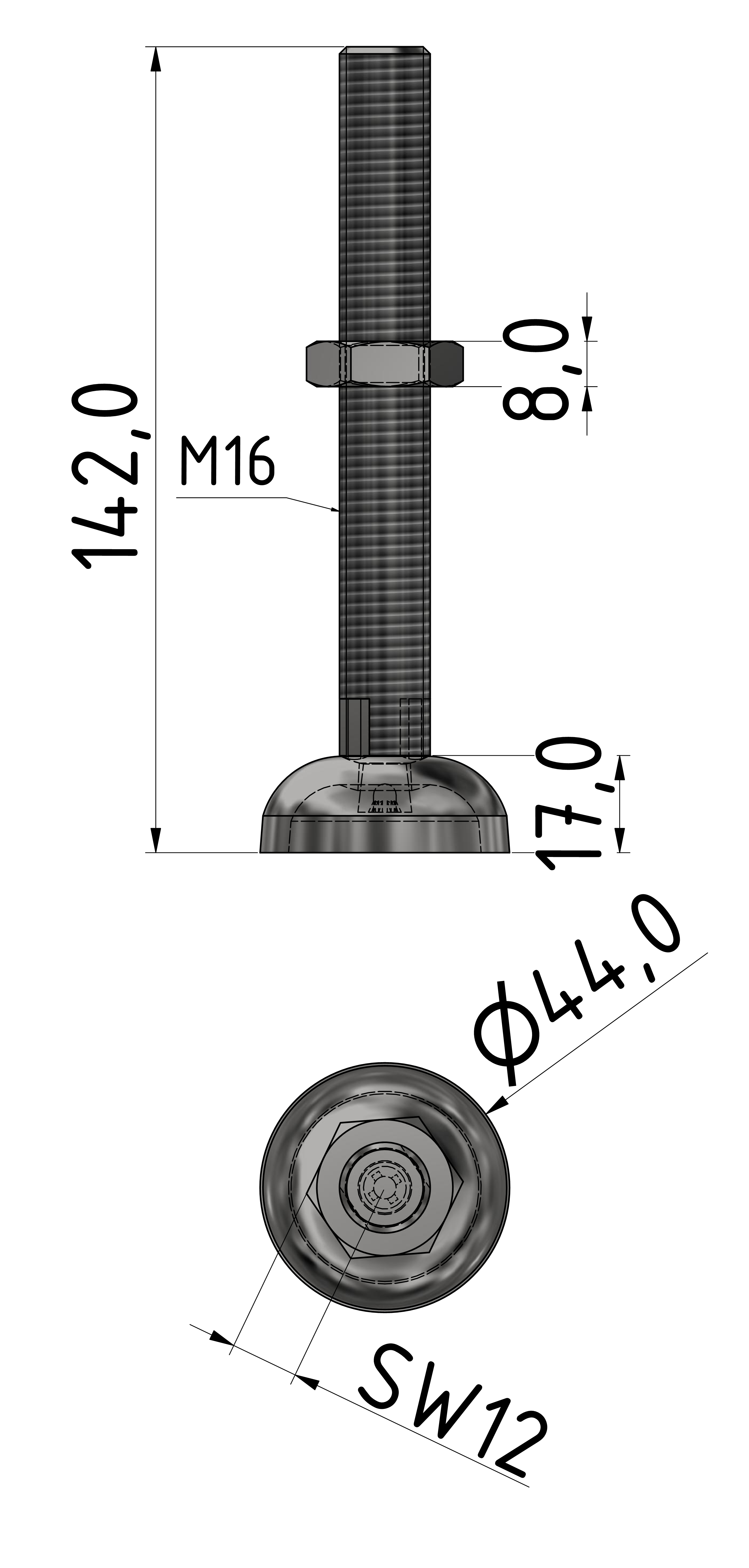 Stellfuß ST D45 M16x145, verzinkt