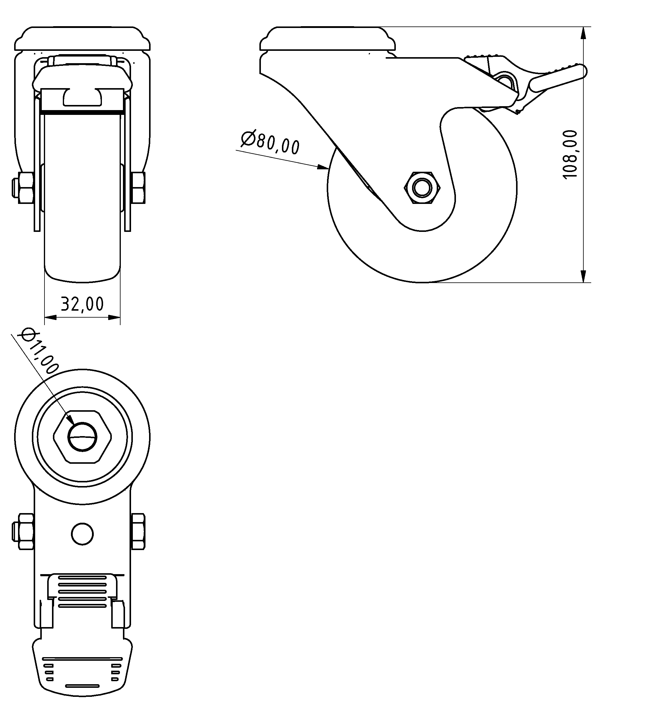 Castor fixed D100, bright zinc-plated
