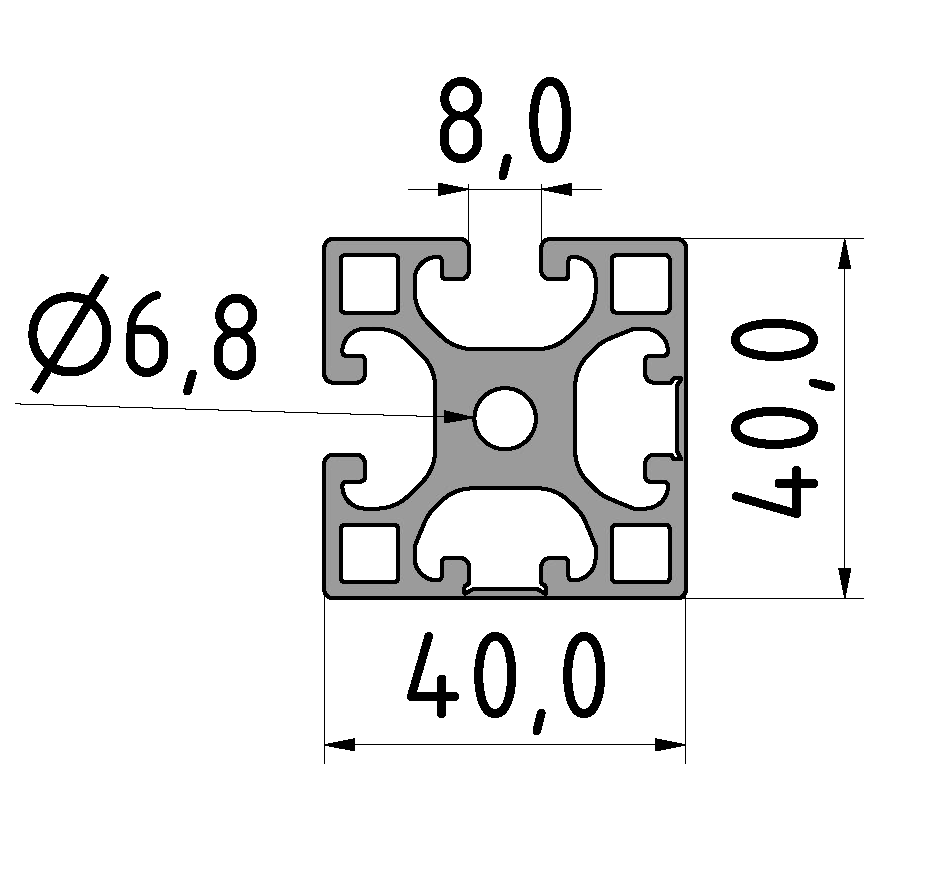 Profil X 8 40x40 2N90 leicht, natur