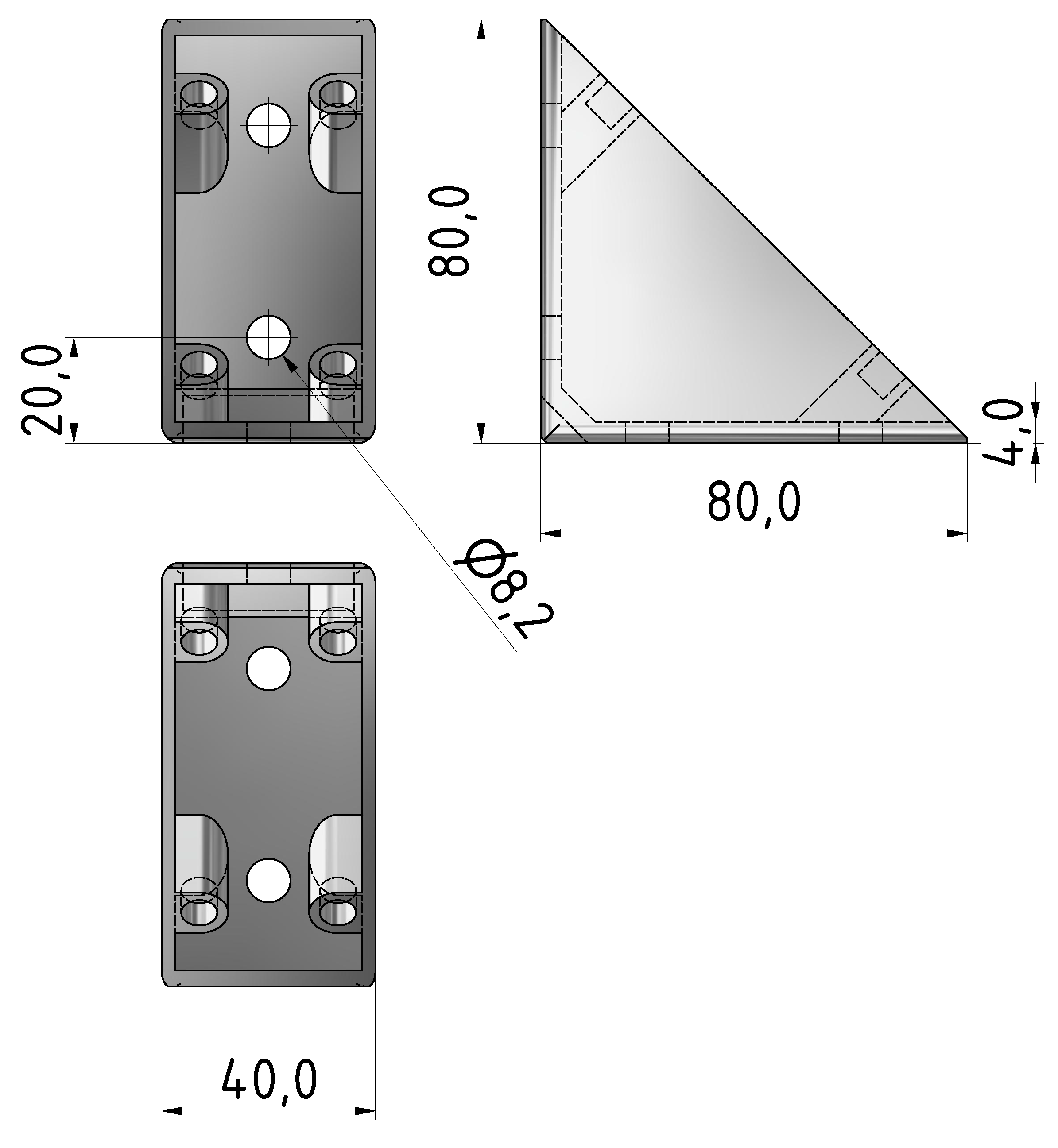 Winkel 8 80x80 Zn, weißaluminium