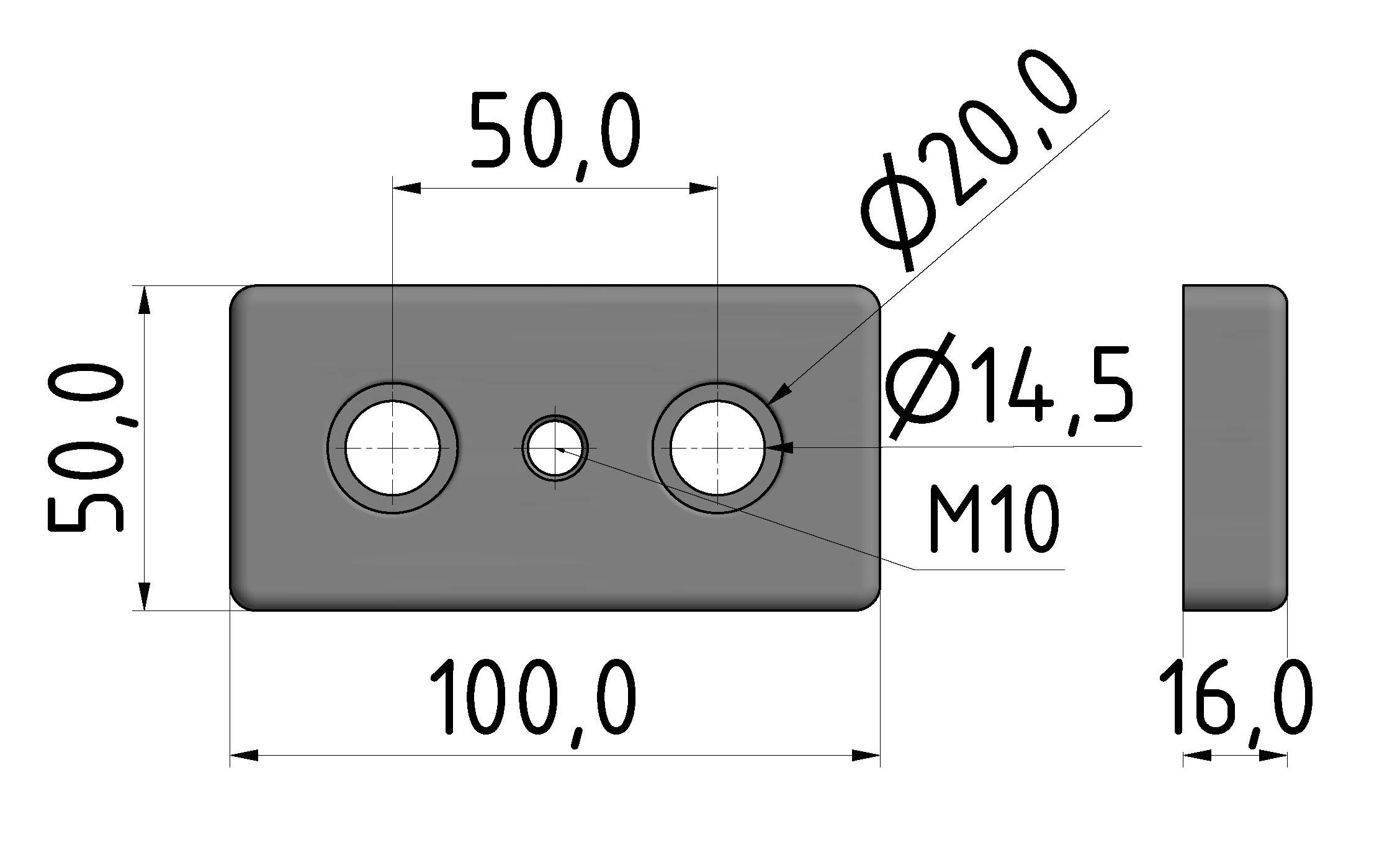 Fußplatte 50x100 M10 - 10