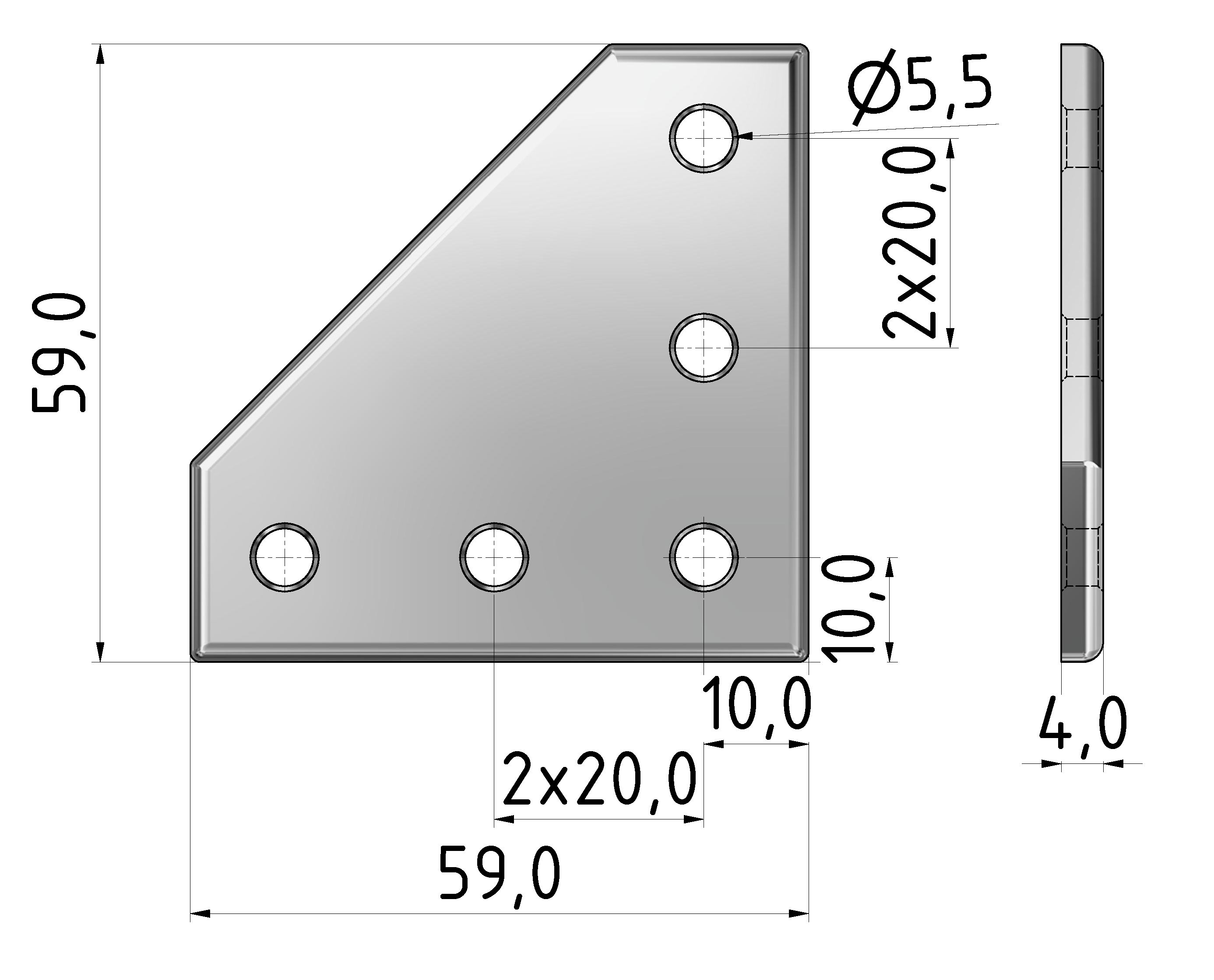 Verbinderplatte L 60x60, eloxiert-6