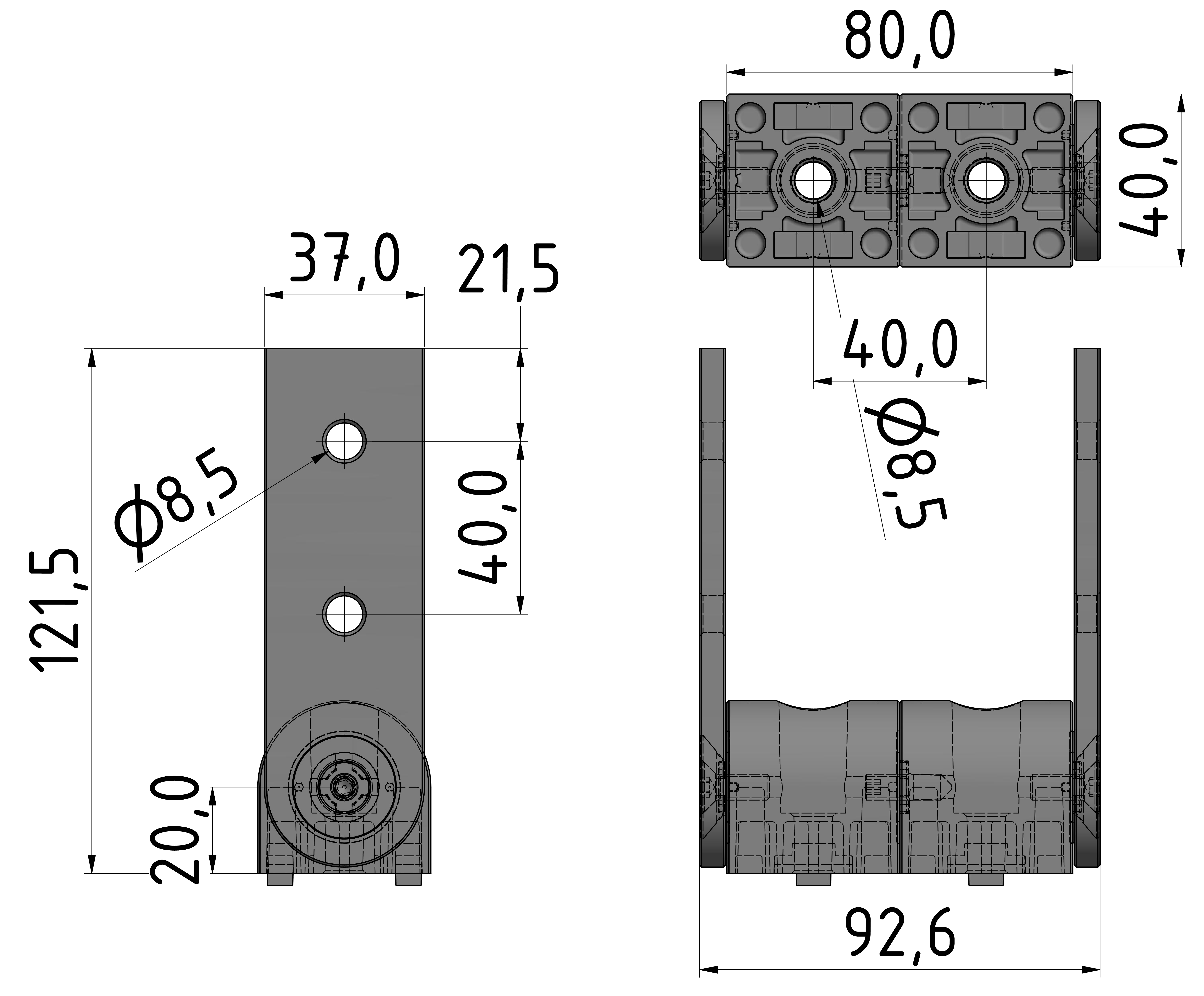 Tragarmgelenk 40x80, weißaluminium-10
