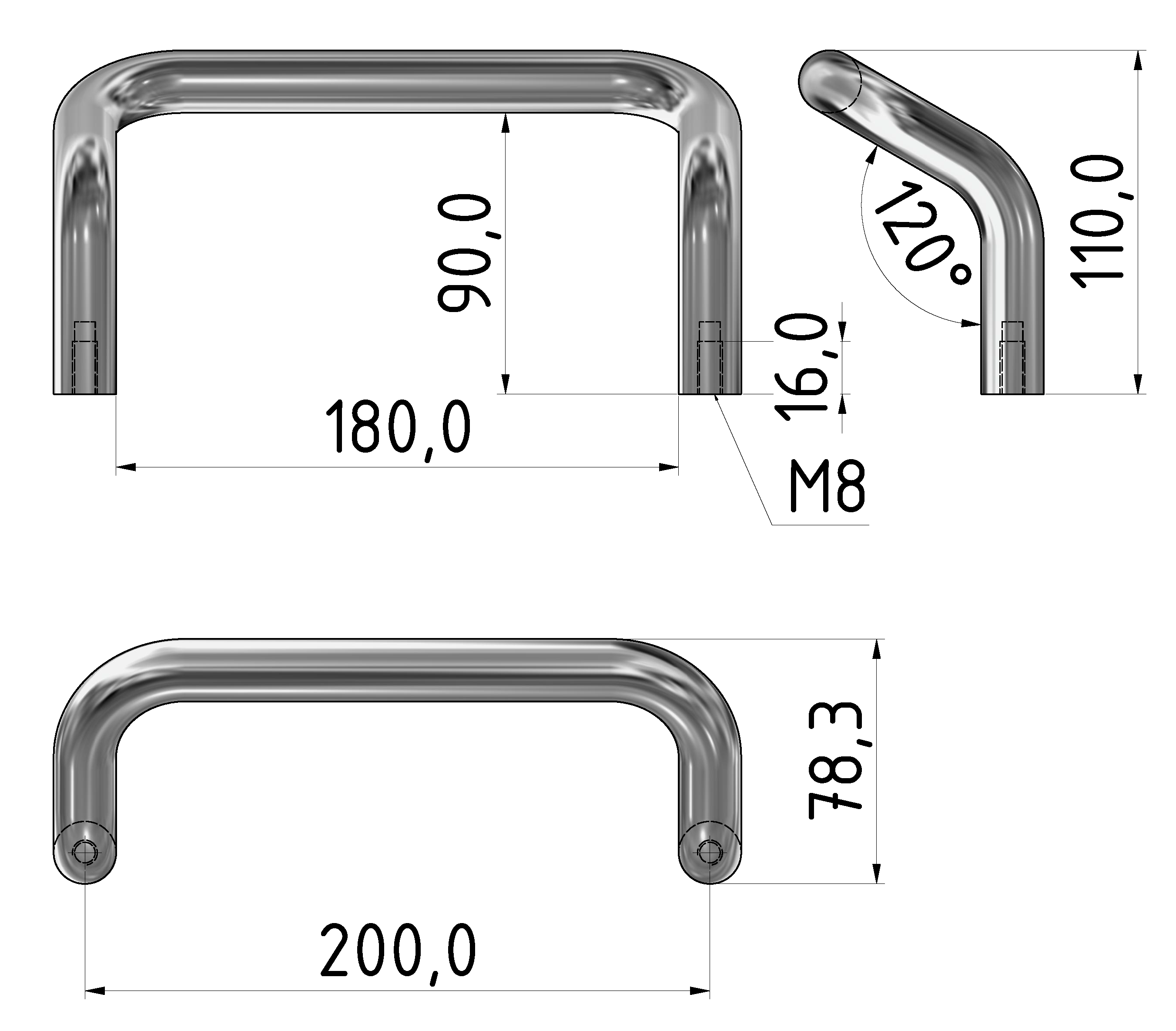 Handgriff AL 200 gebogen hoch, schwarz