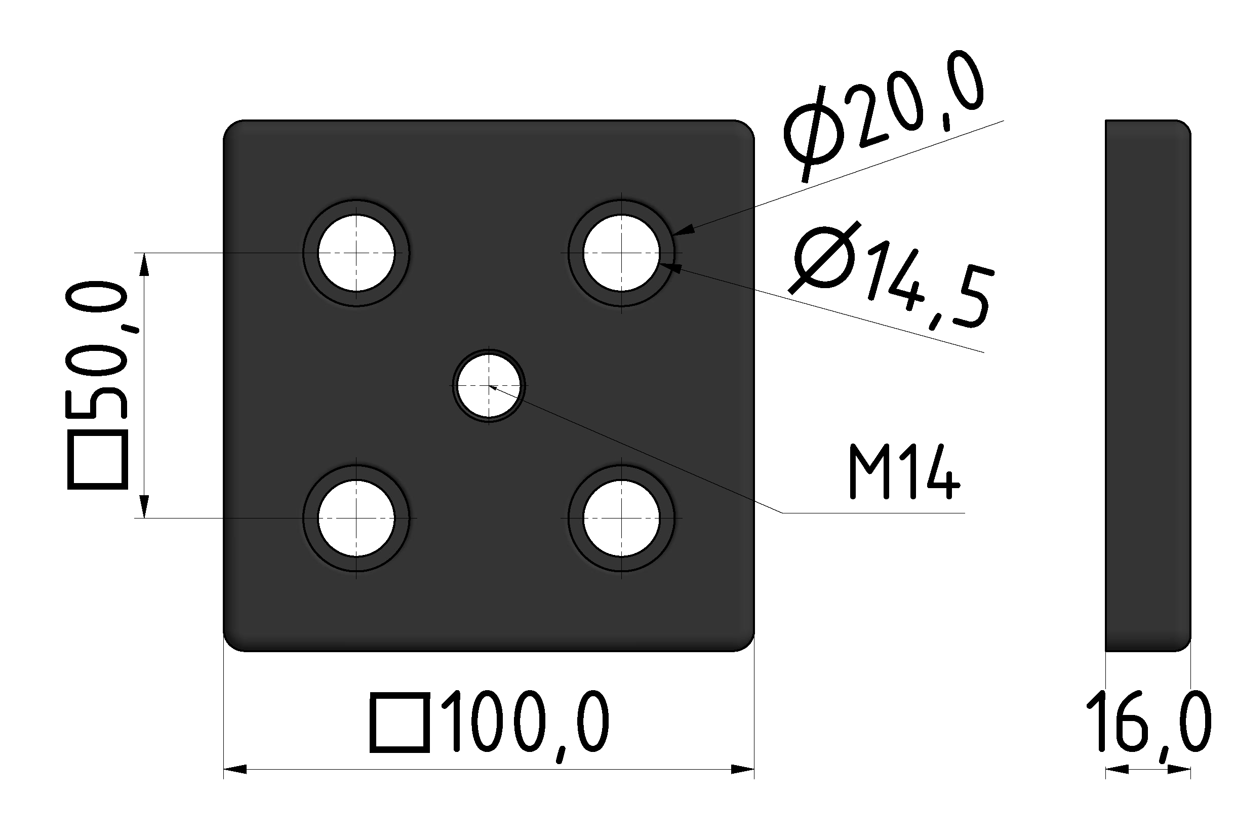 Fußplatte 100x100 M14 - 10