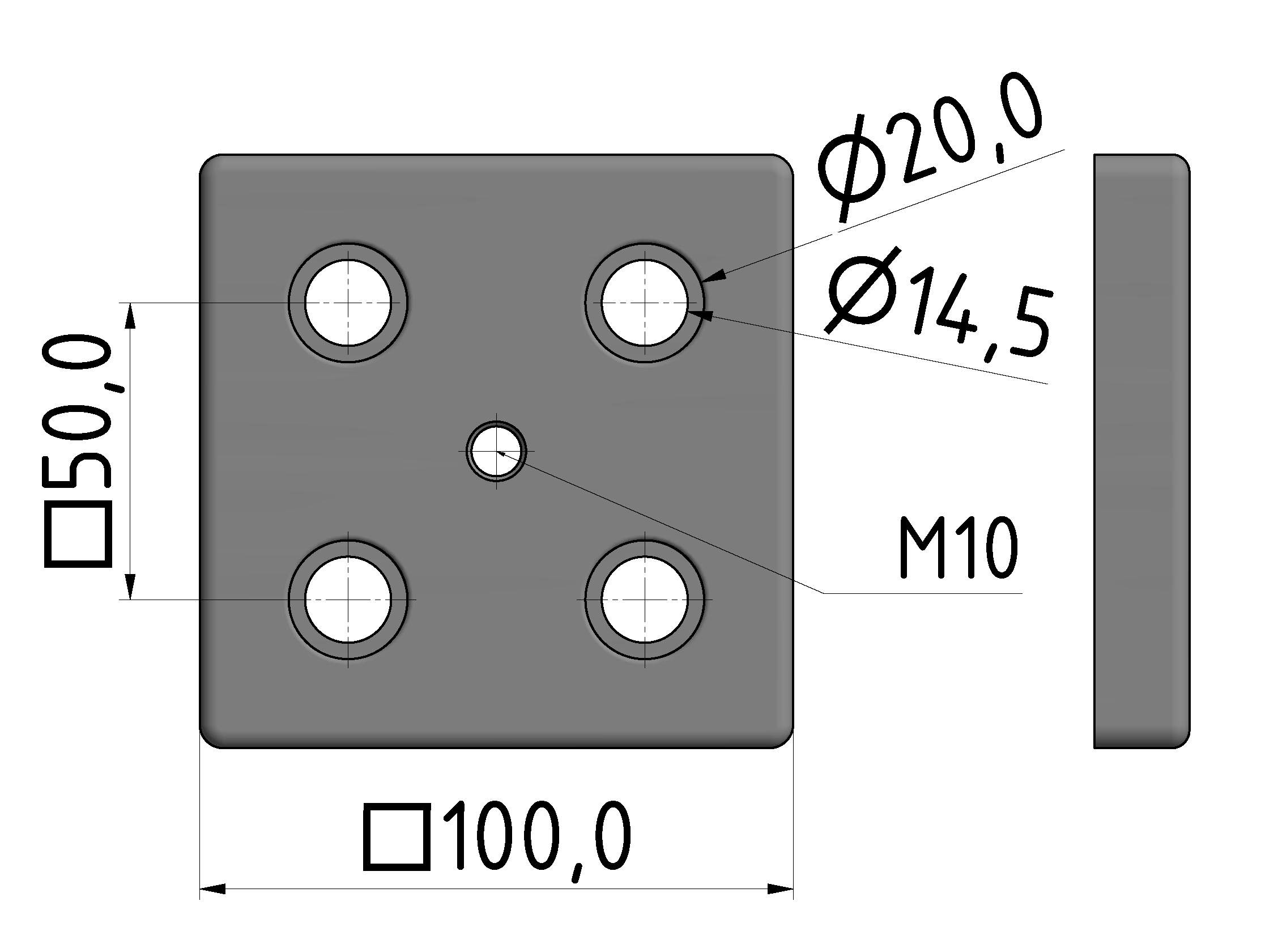 Fußplatte 100x100 M10 - 10