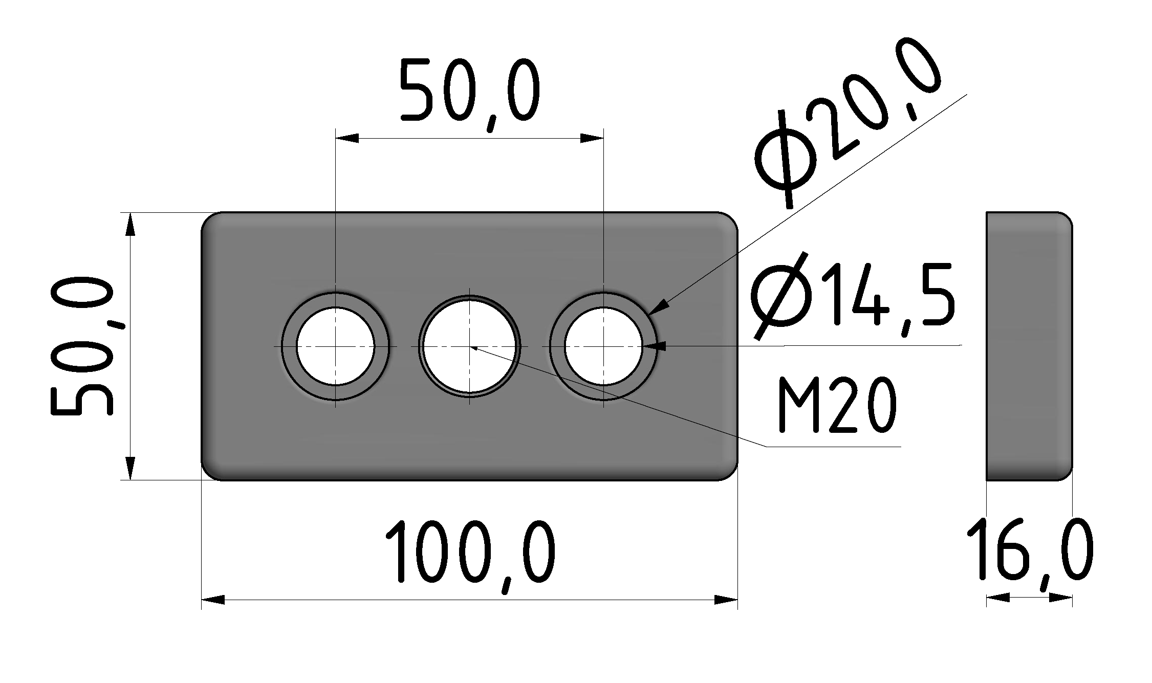 Fußplatte 50x100 M20 - 10