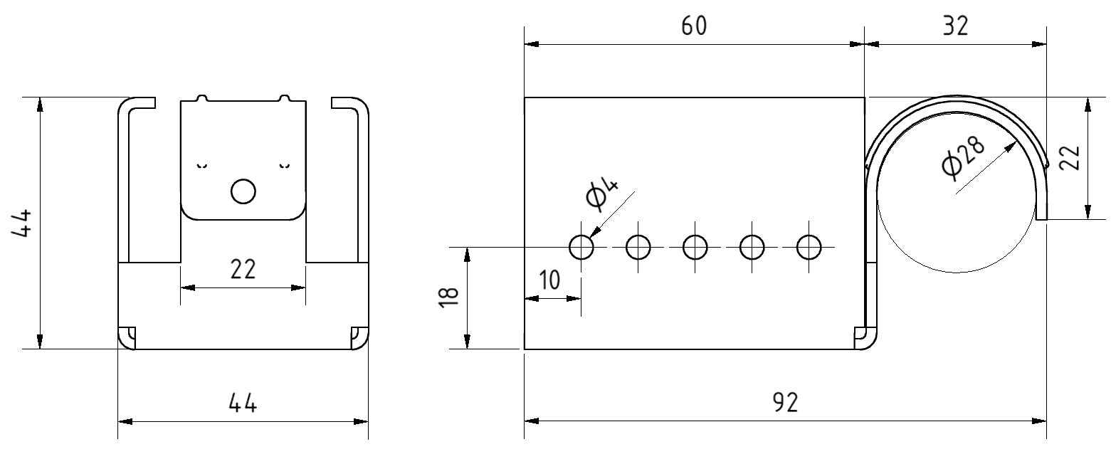 Rollenschienenaufnahme rund mittig Set Alu-D28