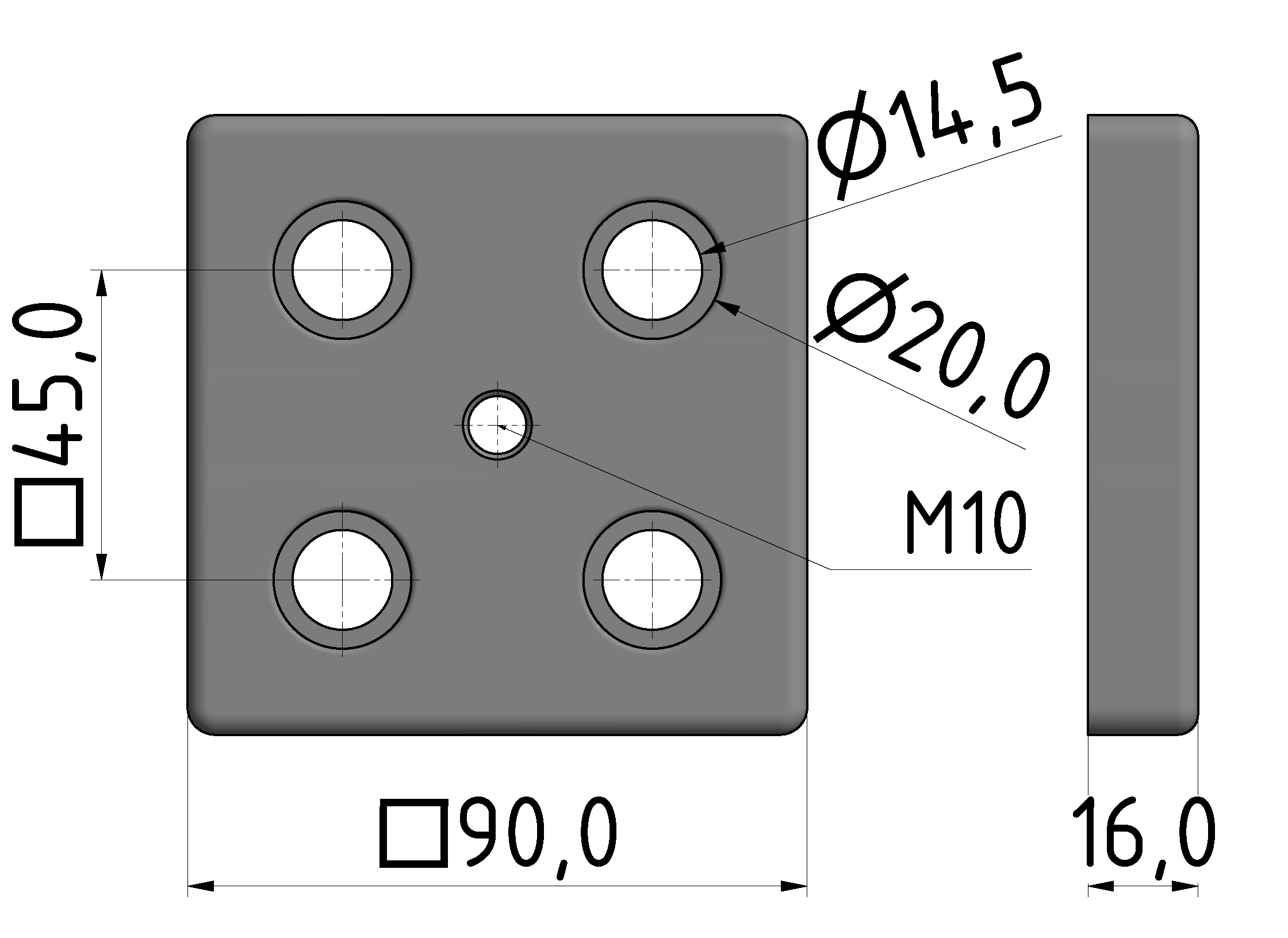Fußplatte 90x90 M10 - 10