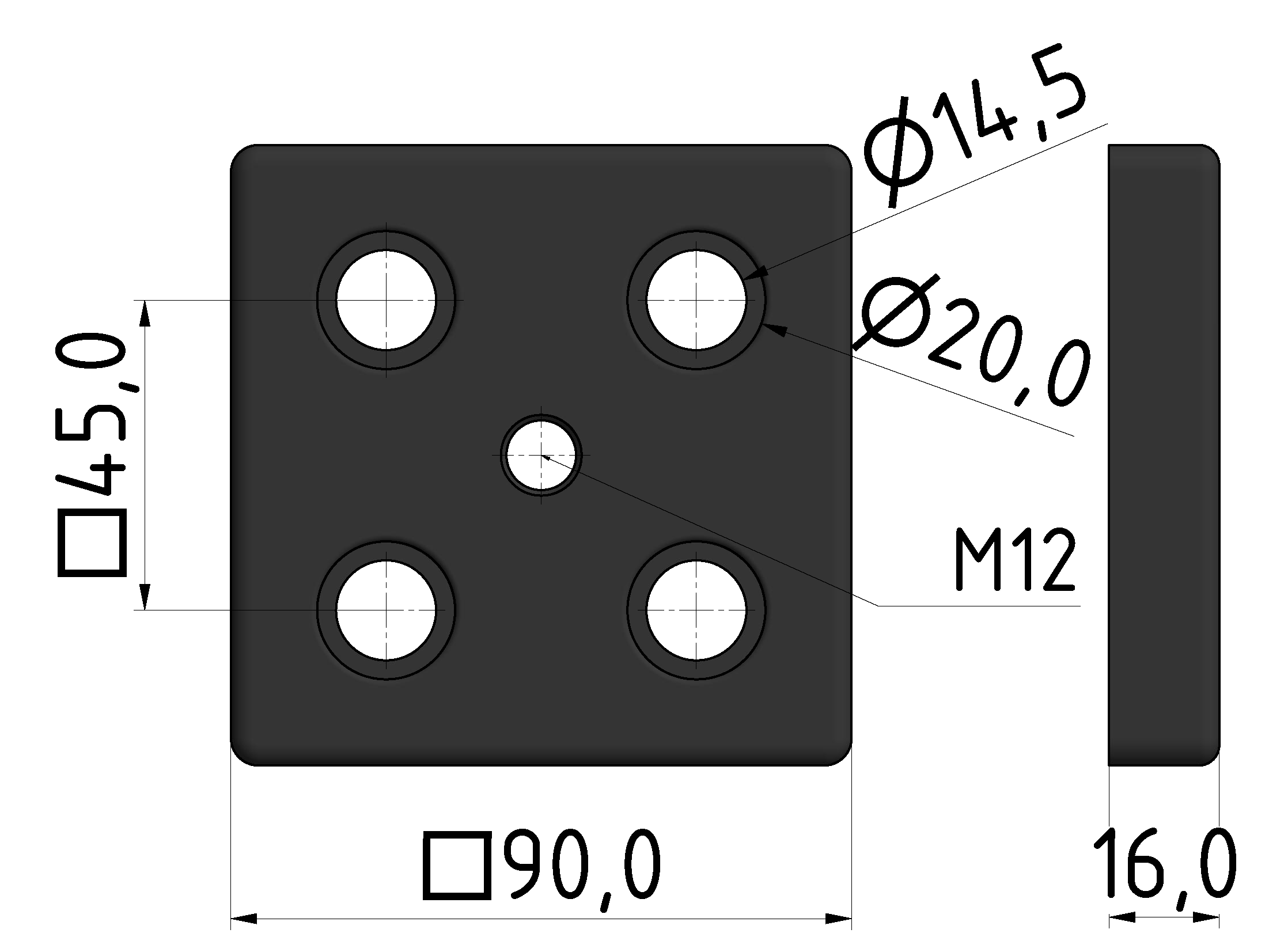 Fußplatte 90x90 M12 - 10