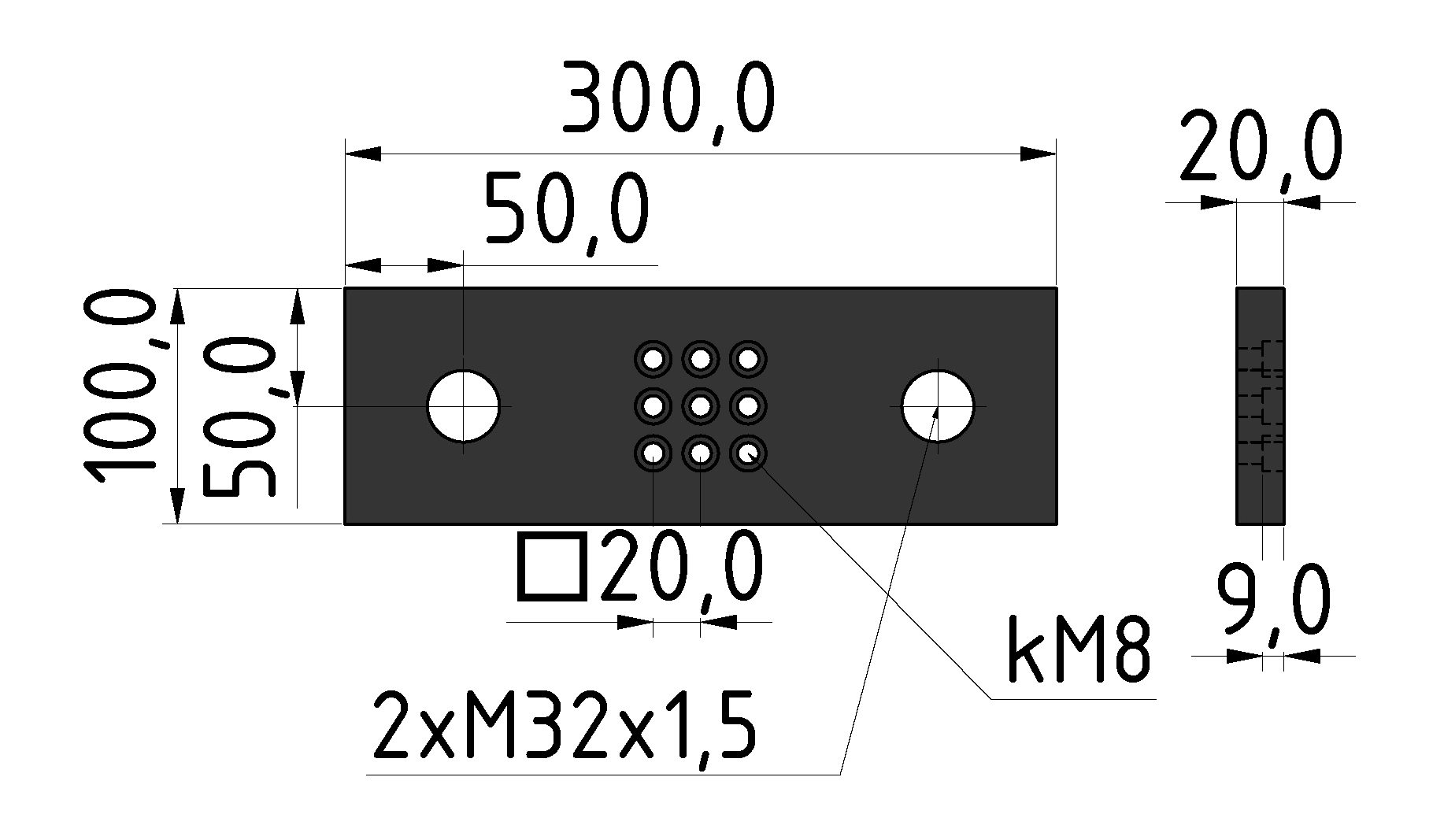 Portalplatte 8 100x300 80x80, brüniert Portalplatte 8 100x300 80x80, brüniert