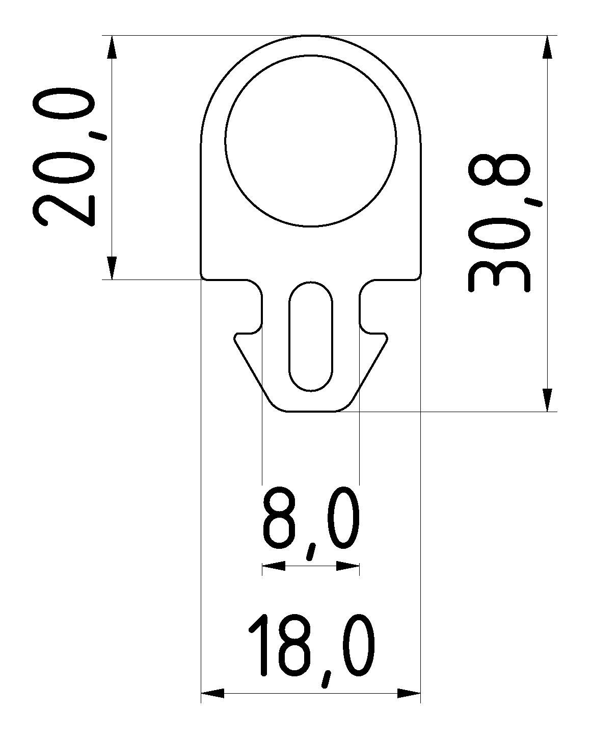 Anschlagprofil 8 20x18, schwarz Anschlagprofil 8 20x18, schwarz