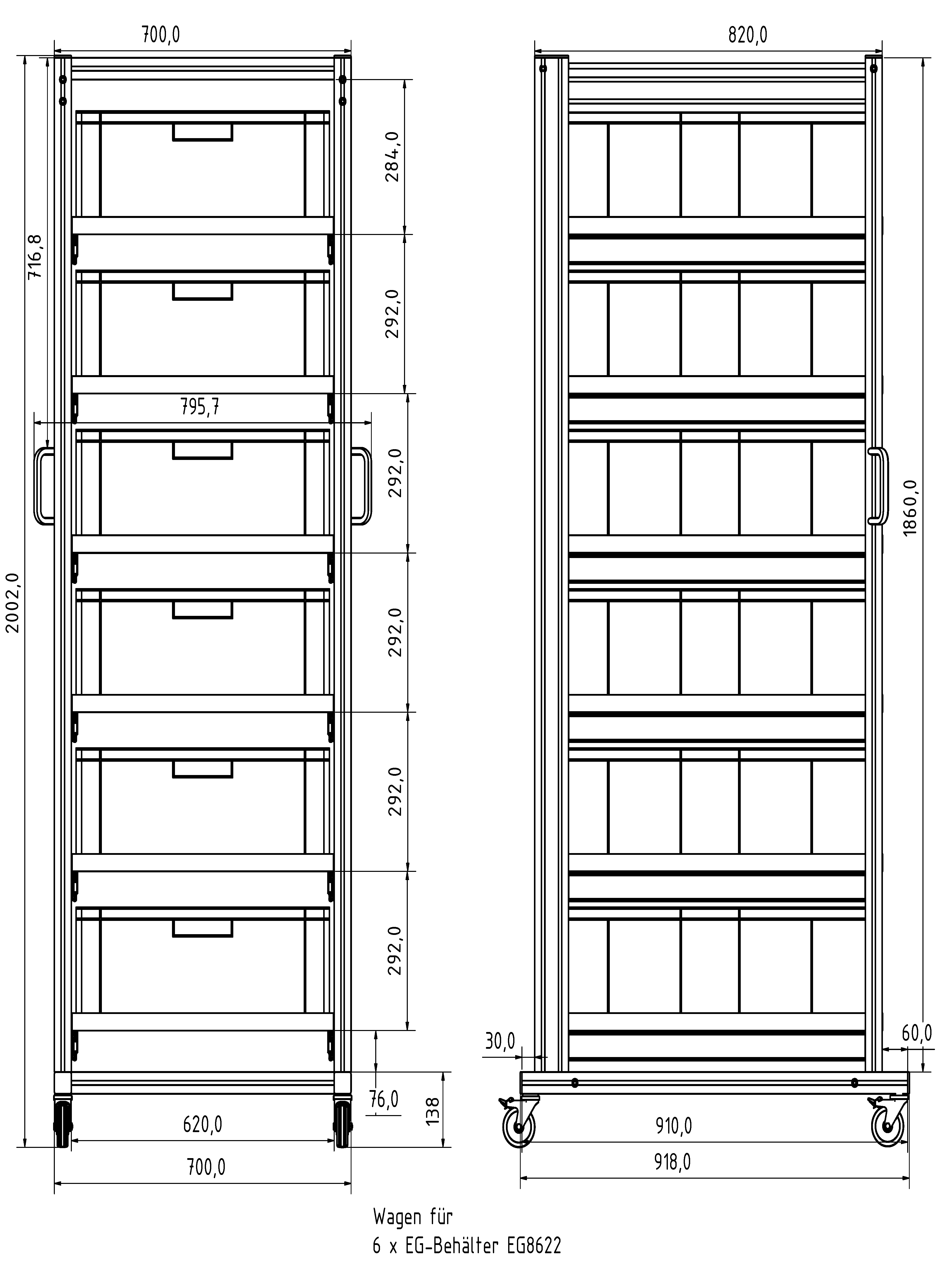 Systemwagen für Eurobehälter 80x60 H 200 cm