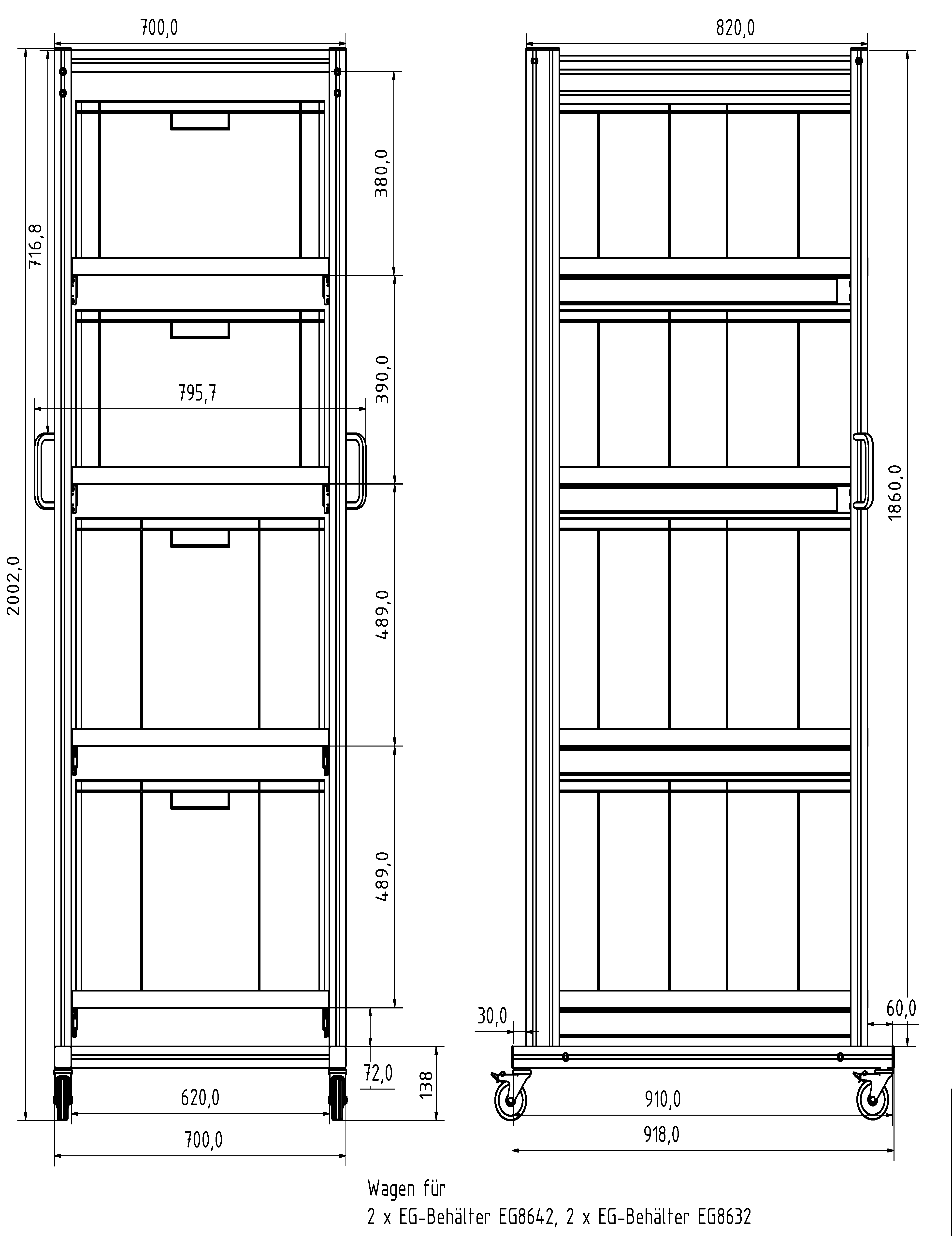 Systemwagen mit Eurobehälter 80x60 H 200 cm