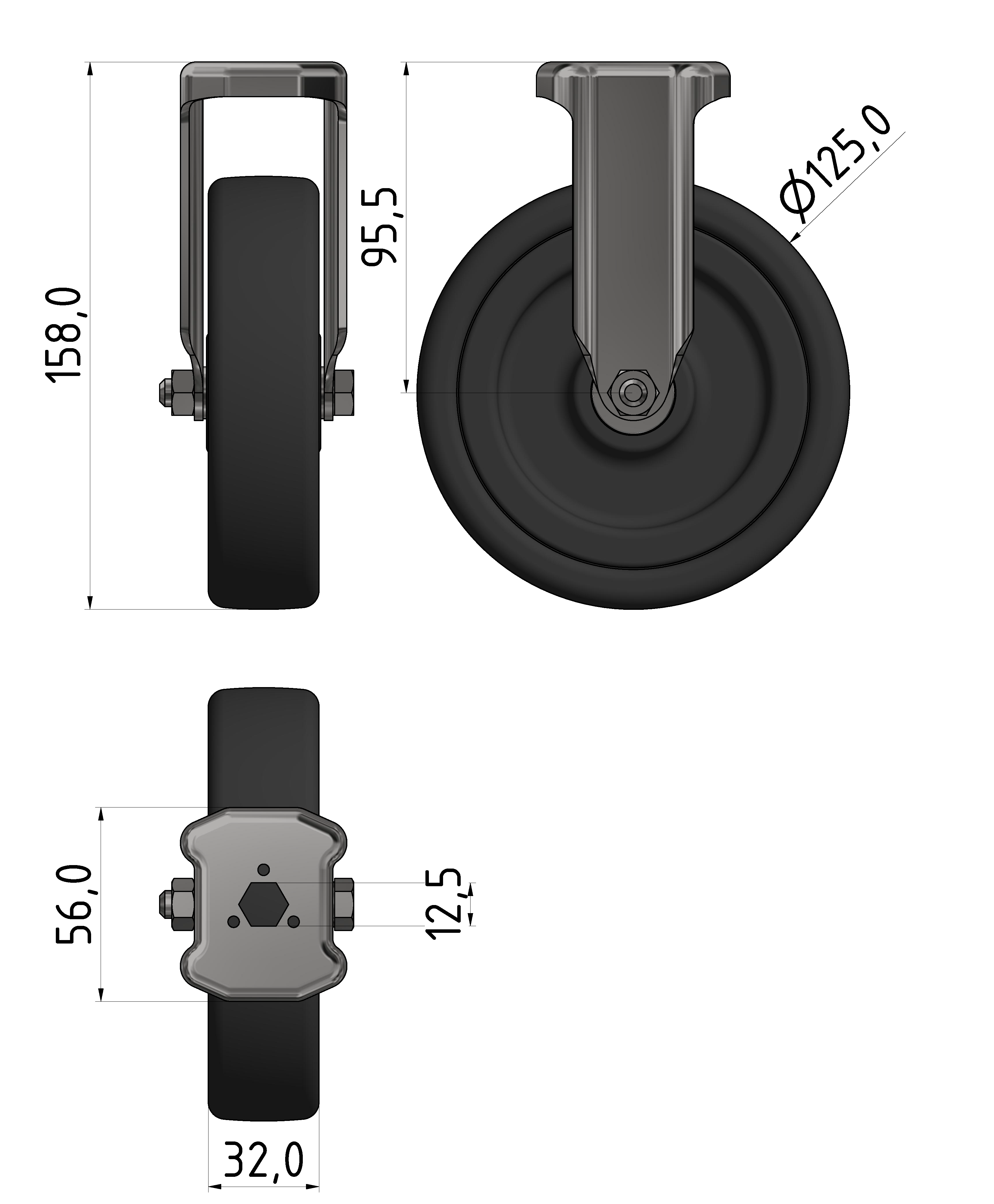 Bockrolle D125 ESD, verzinkt