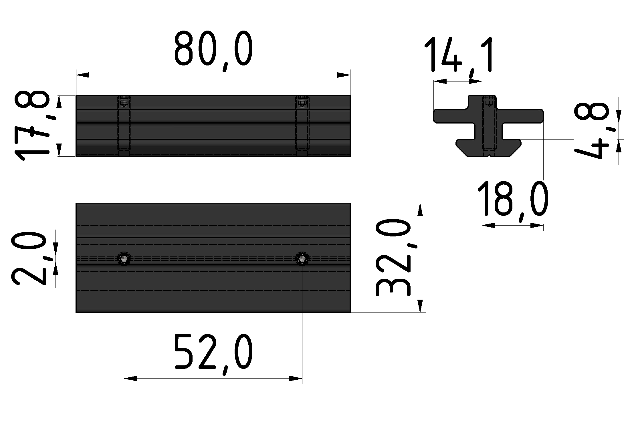 Gleitführung 8/8e F, schwarz