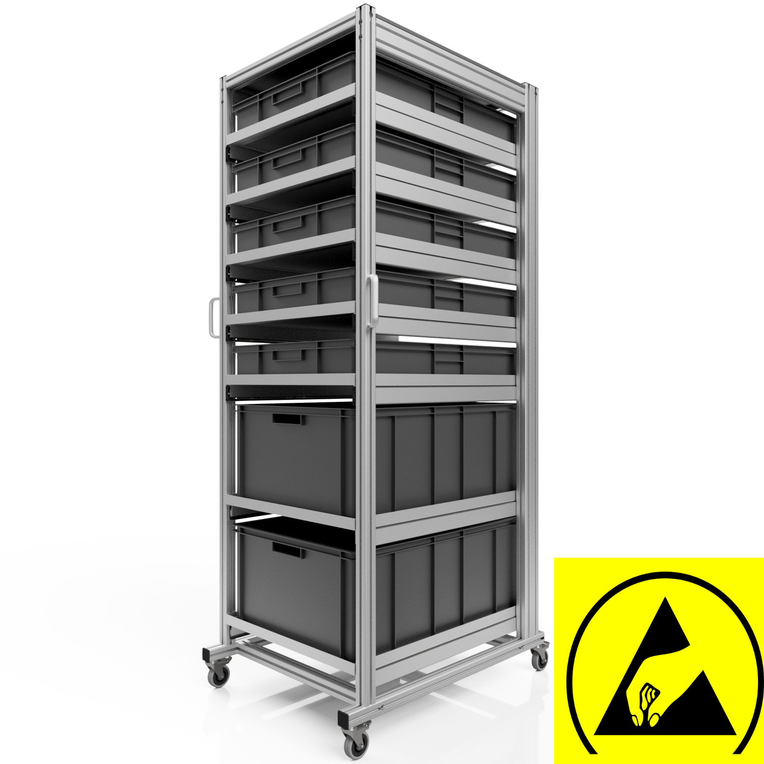 ESD Systemwagen mit Eurobehälter 80x60 H 200 cm